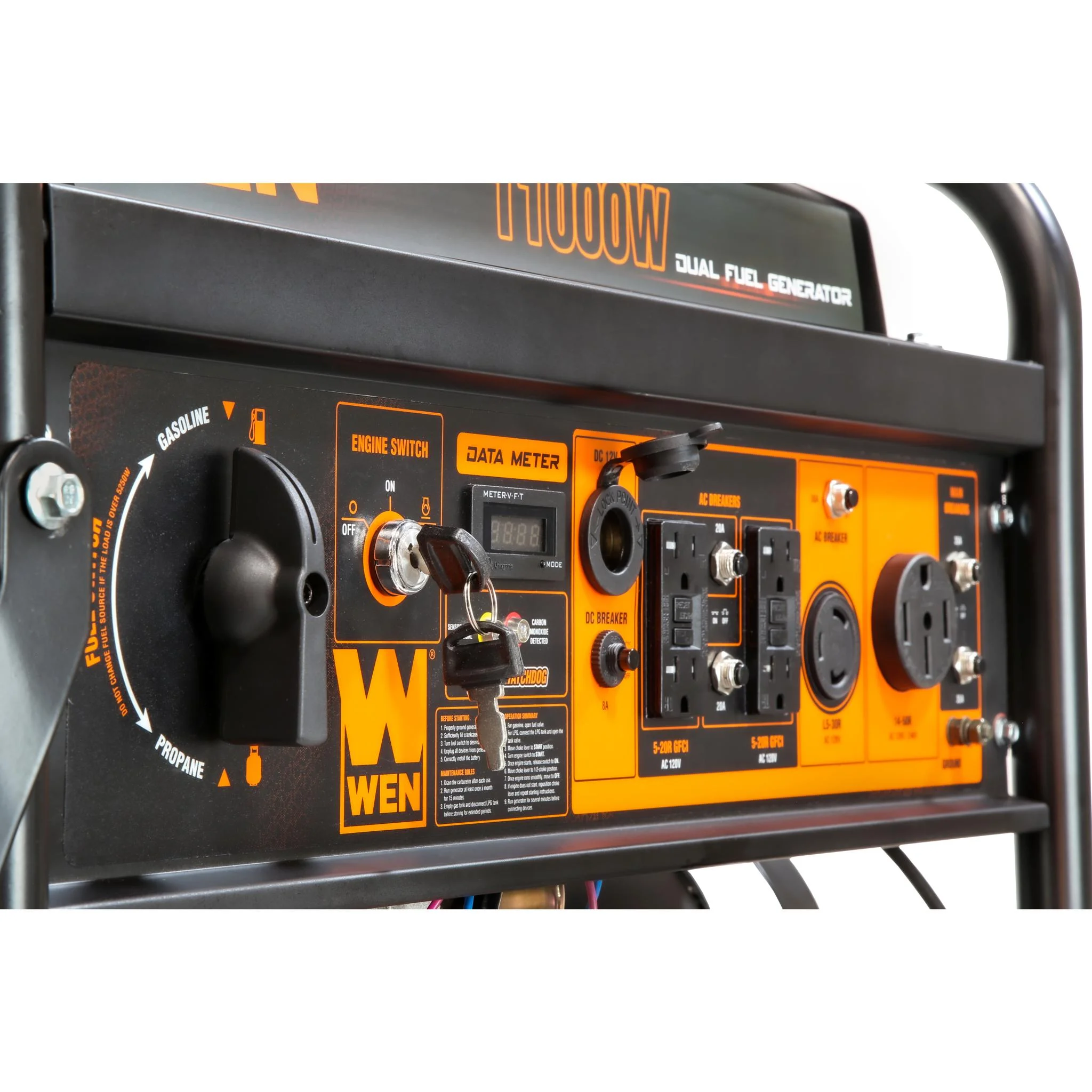 WEN 11,000-Watt 120V/240V Dual Fuel Portable Generator with Wheel Kit, Electric Start, and CO Watchdog (DF1100X)