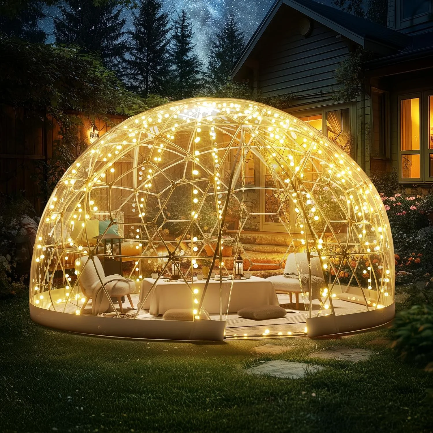 Garden Dome Tent House, Upgraded Garden Tent with PVC Transparent Cover and Window, Waterproof Outdoor Geodesic Dome Camping Shelter for Patio