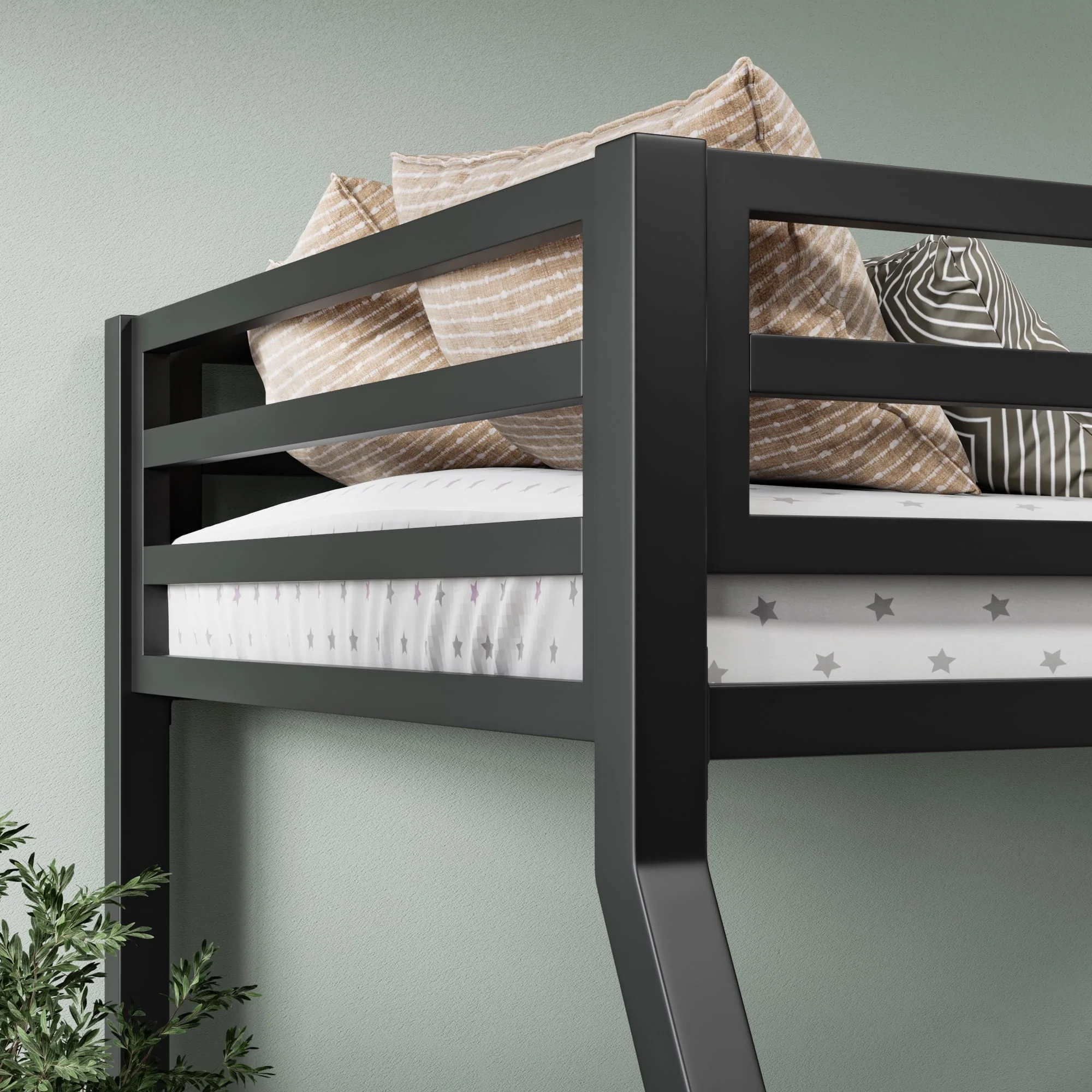 Sha Cerlin Black Twin over Full Size Metal Bunk Bed with Removable Stairs & Underbed Storage, Kids & Teens & Adults