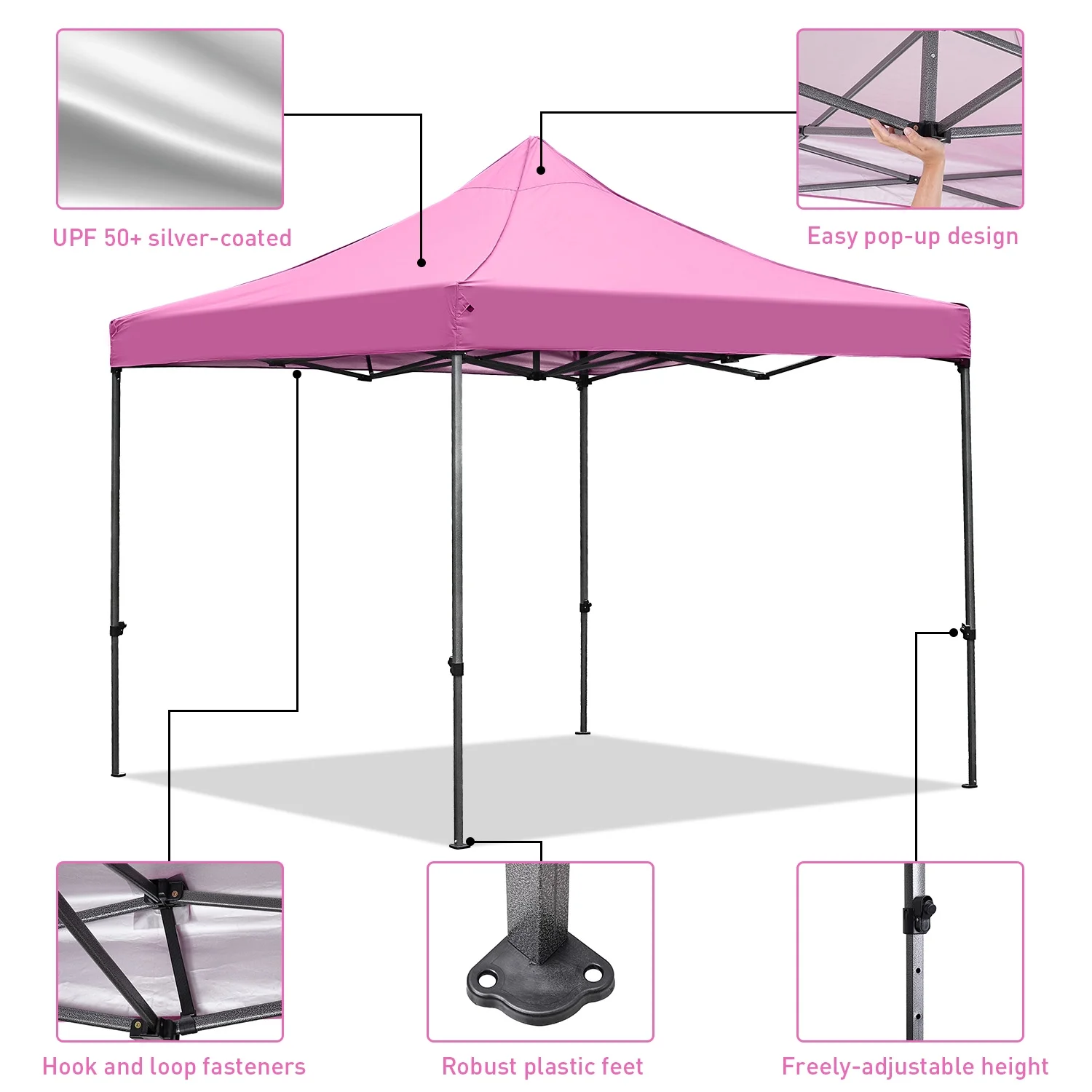 Ainfox 10' x 10'Heavy Duty Pop up Canopy Tent with Sidewalls,Folding Instant Outdoor Gazebo,Sun Shade Tent,Pink