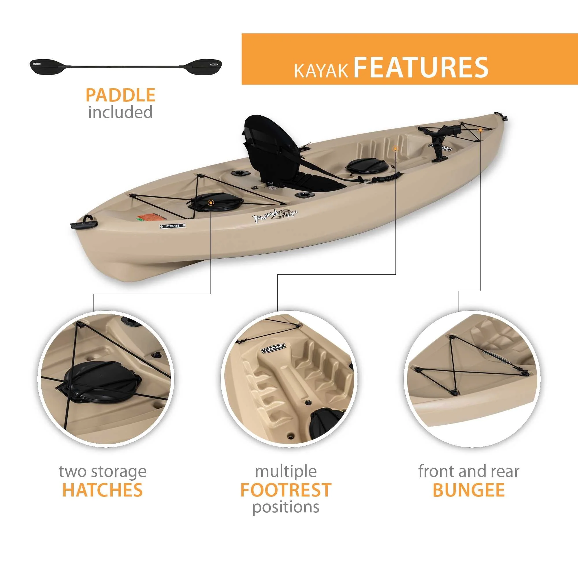 Lifetime Tamarack Angler 10 ft Sit-on-Top Fishing Kayak, Tan (90508)