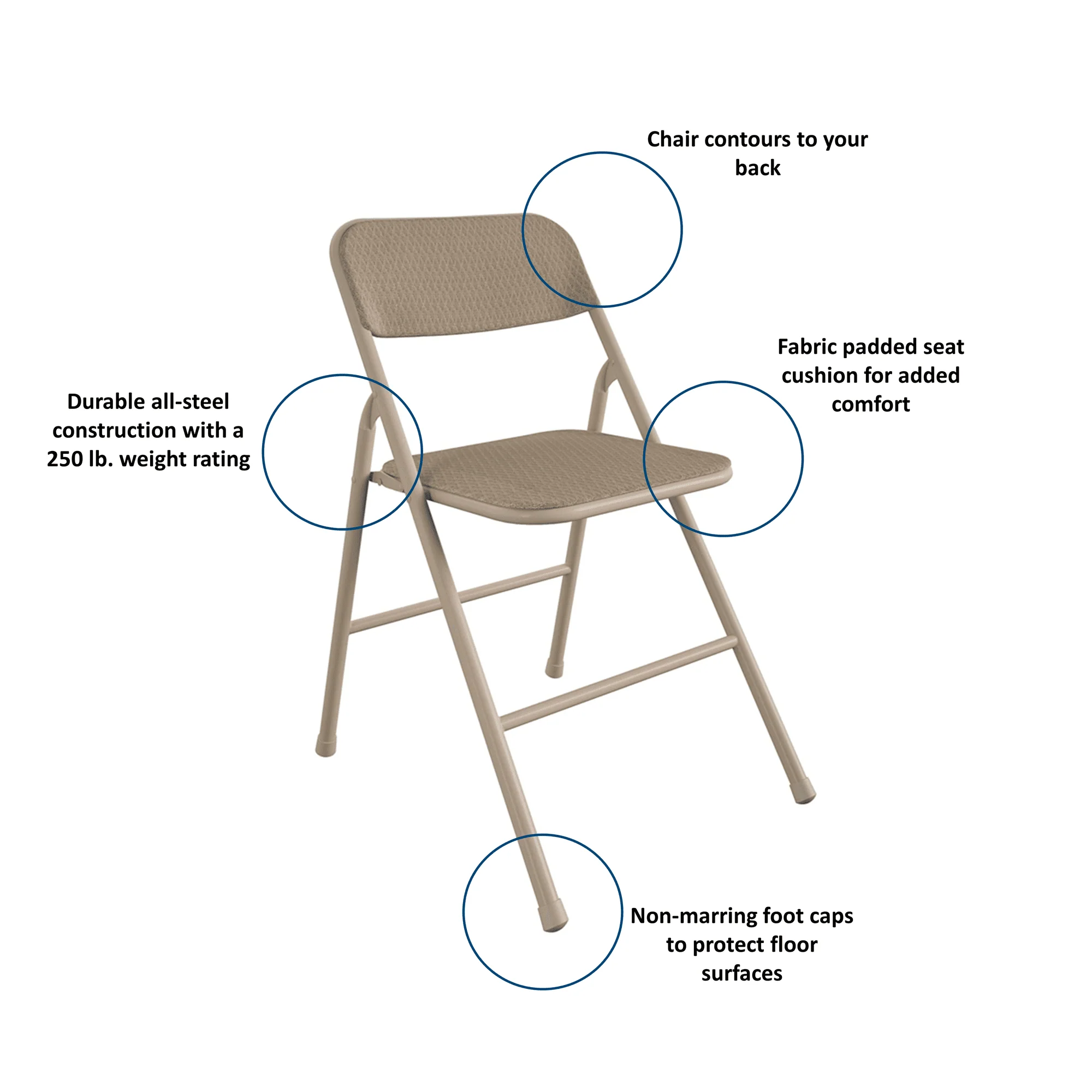 COSCO 5-Piece Folding Dining Set with Card Table and 4 Fabric Padded Chairs, Tan