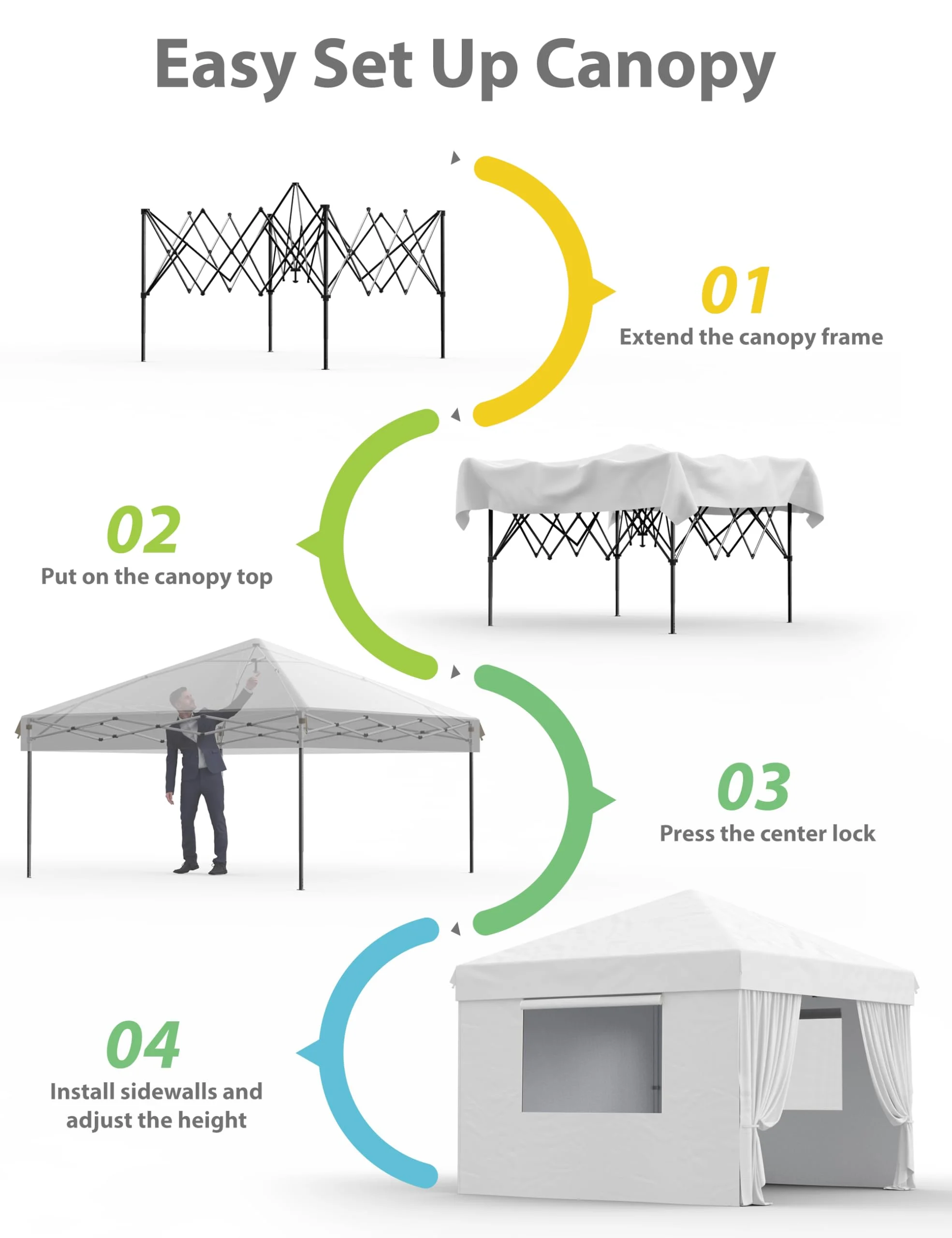 10x10 ft Pop Up Canopy with 4 Removable Sidewalls and Windows, 3 Adjustable Heights Commercial Shelter, Portable Enclosed Instant Tent with Wheeled Carry Bag, Waterproof Outdoor Gazebo, 7 Colors Avail