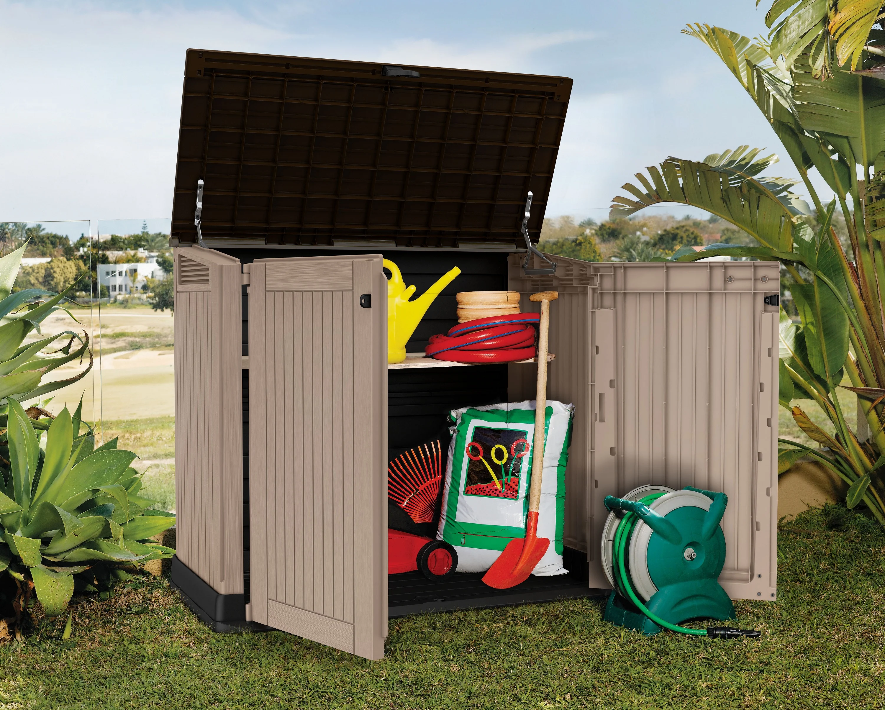 Keter S.I.O Midi 4.3' x 2.3' x 3.7' Horizontal Resin Outdoor Storage Shed with Durable Floor, Grey