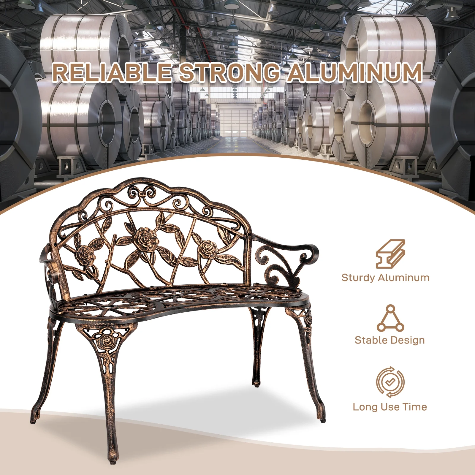 Ktaxon Outdoor Patio Park Garden Bench Courtyard Leisure Rose Cast Aluminum, Outdoor Loveset, Bronze