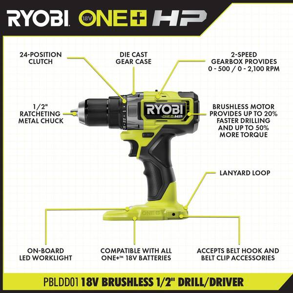 ONE+ HP 18V Brushless Cordless 3-Tool Combo Kit w/Drill/Driver, Impact Driver, 4.0 Ah Battery, Batteries, Charger & Bag