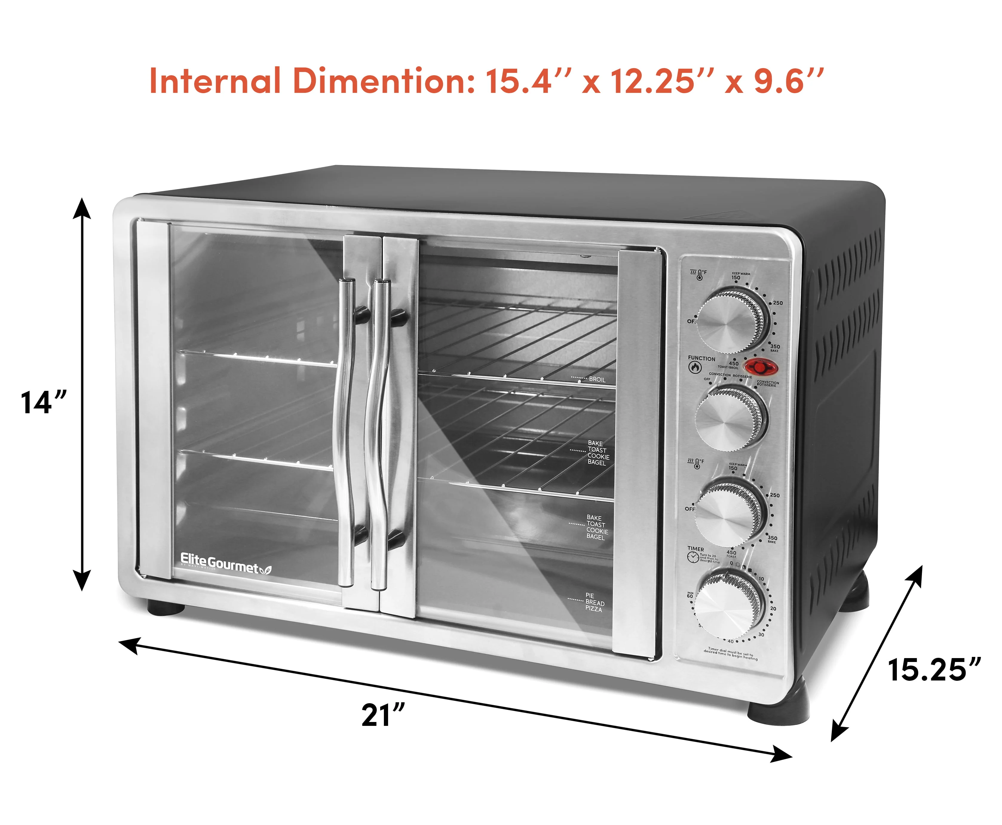 Elite Gourment ETO-4510M Double Door Oven with Rotisserie and Convection