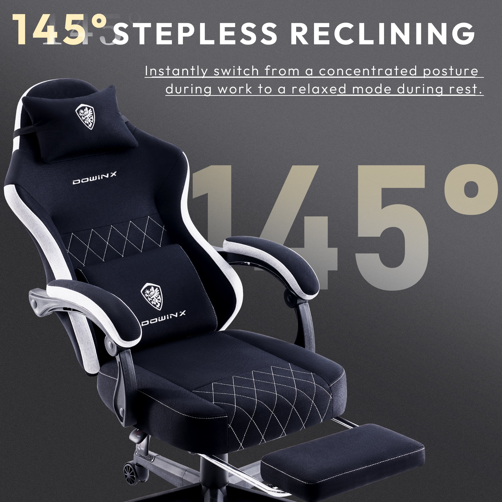Dowinx Fabric Gaming Chair with Massage Lumbar Support, High Back Ergonomic Computer Chair with Footrest for Adult, Black