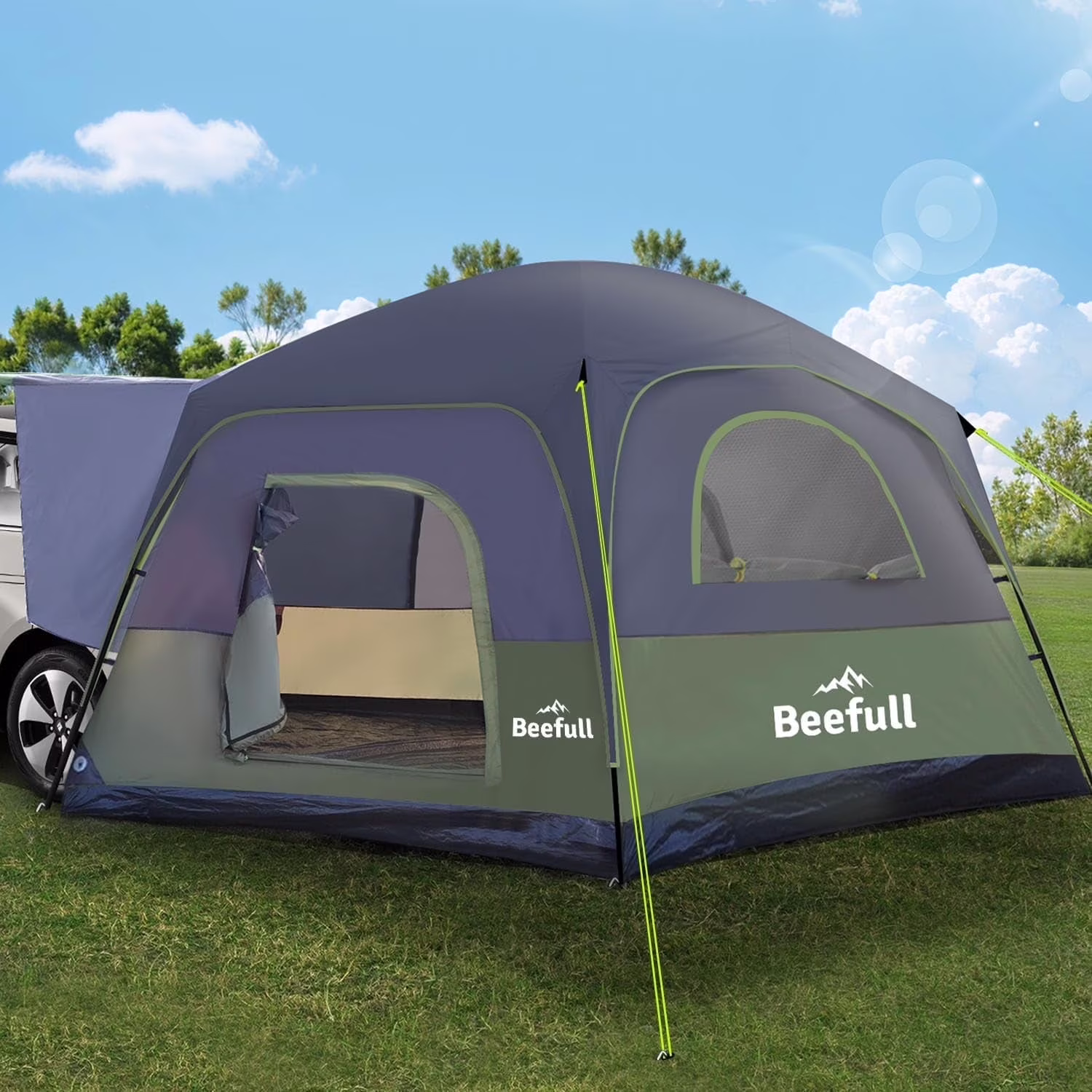 SUV Camping Tent for 6-8 Person with Rainfly,  Car Camping Tent with Waterproof, Double Layer Design with Storage Bag, Green & Gray