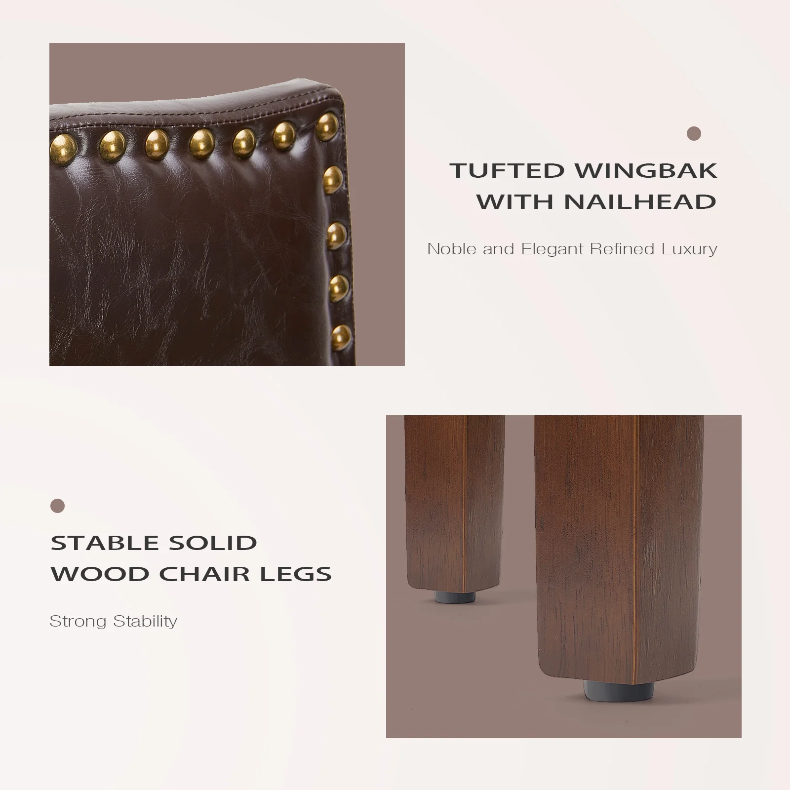 EDX Dining Chairs Set of 2, Parsons Chairs with Nailhead Trim and Wood Legs