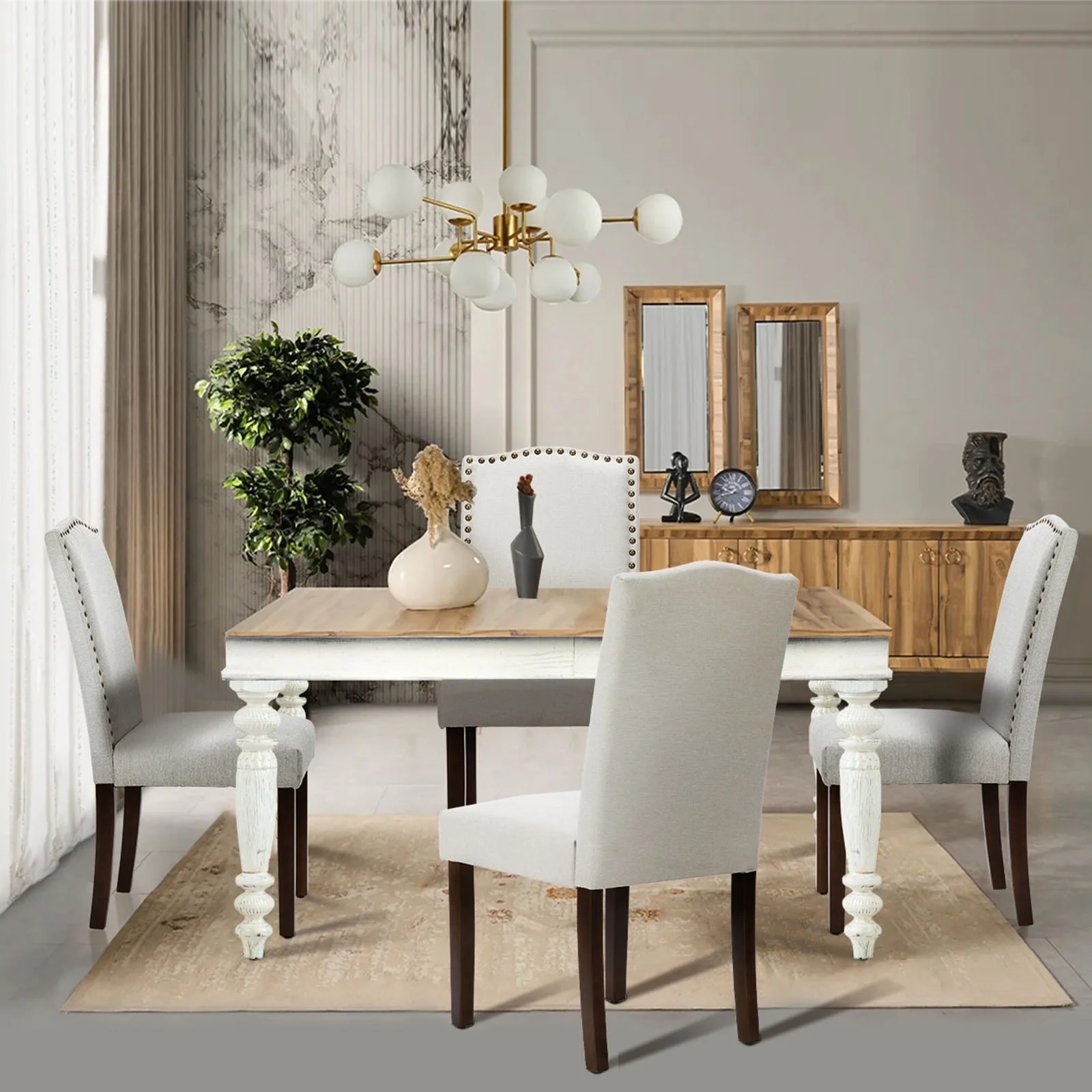 EDX Dining Chairs Set of 2, Parsons Chairs with Nailhead Trim and Wood Legs