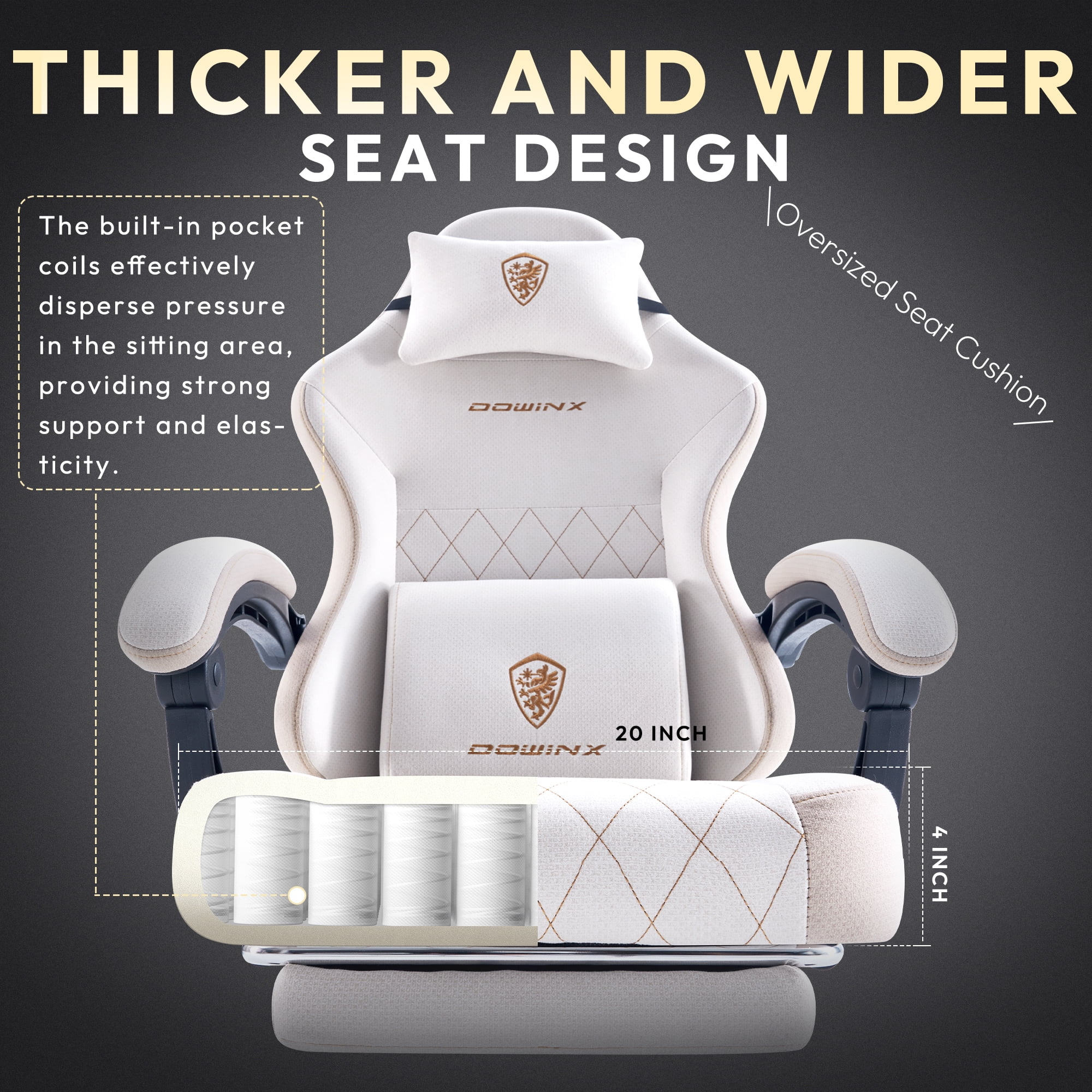 Dowinx Fabric Gaming Chair with Massage Lumbar Support, High Back Ergonomic Computer Chair with Footrest for Adult, Black