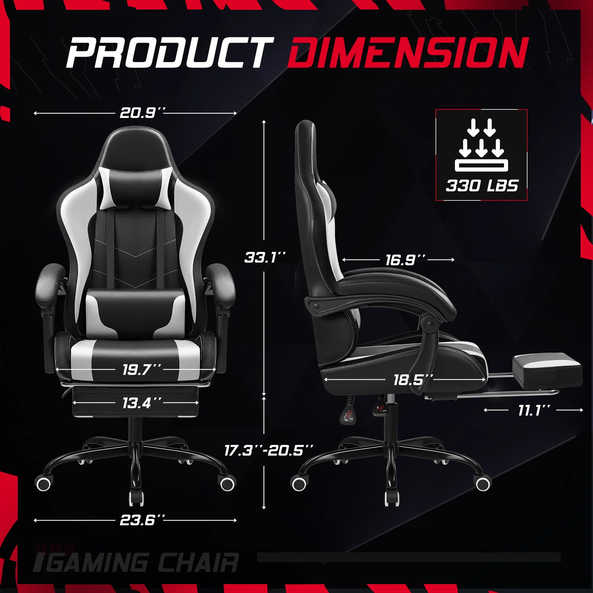 Homall RGB Gaming Chair with Massage and LED Lights Ergonomic Computer Chair with Footrest & Adjustable Lumbar Support, White