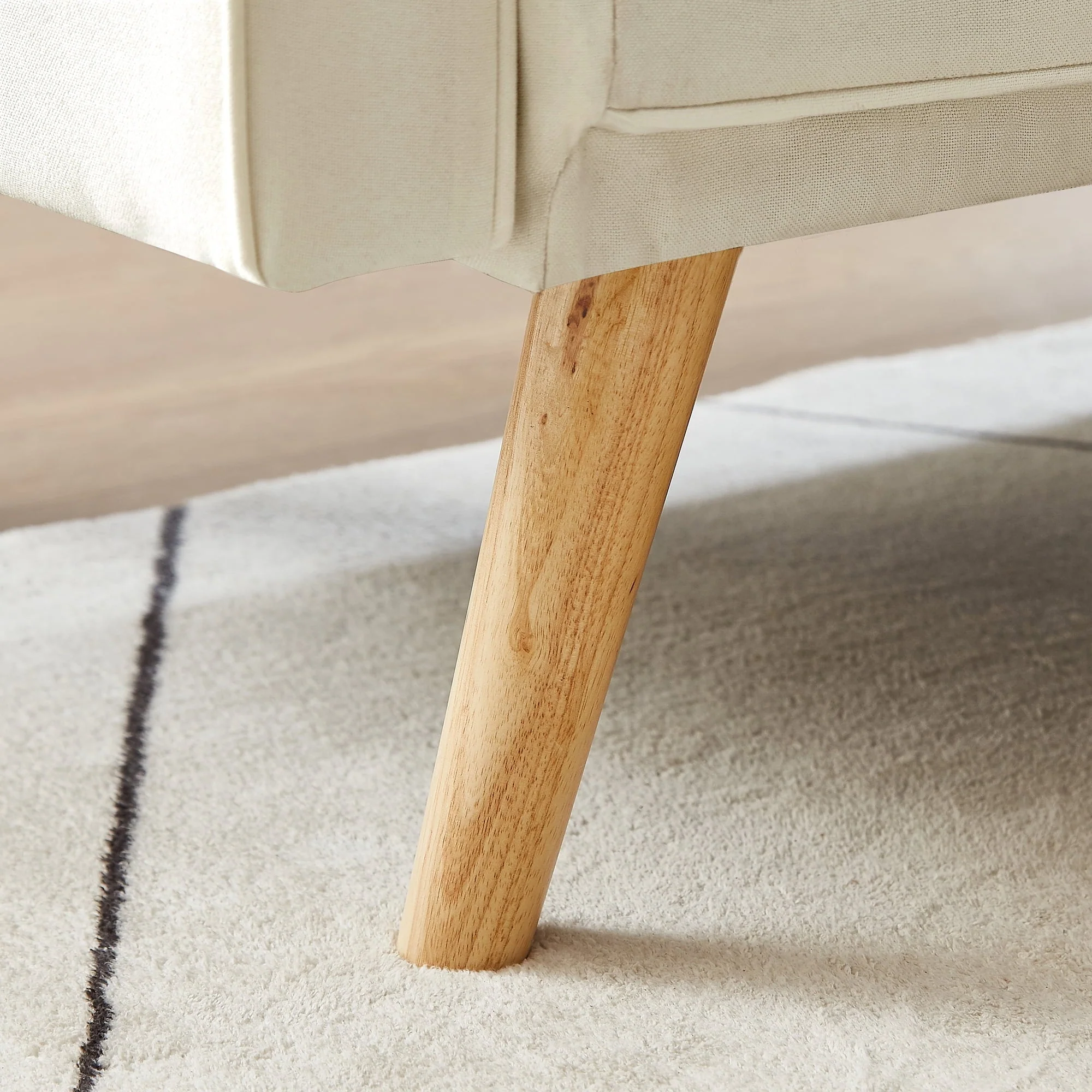 SYNGAR Futon Sofa Bed, Mid Century Fabric Futon Sofa with Wood Leds, Convertible Daybed with 3 Adjustable Positions, Couches and Sofas, Modern Stylish Sleeper Sofa for Living Room, Beige