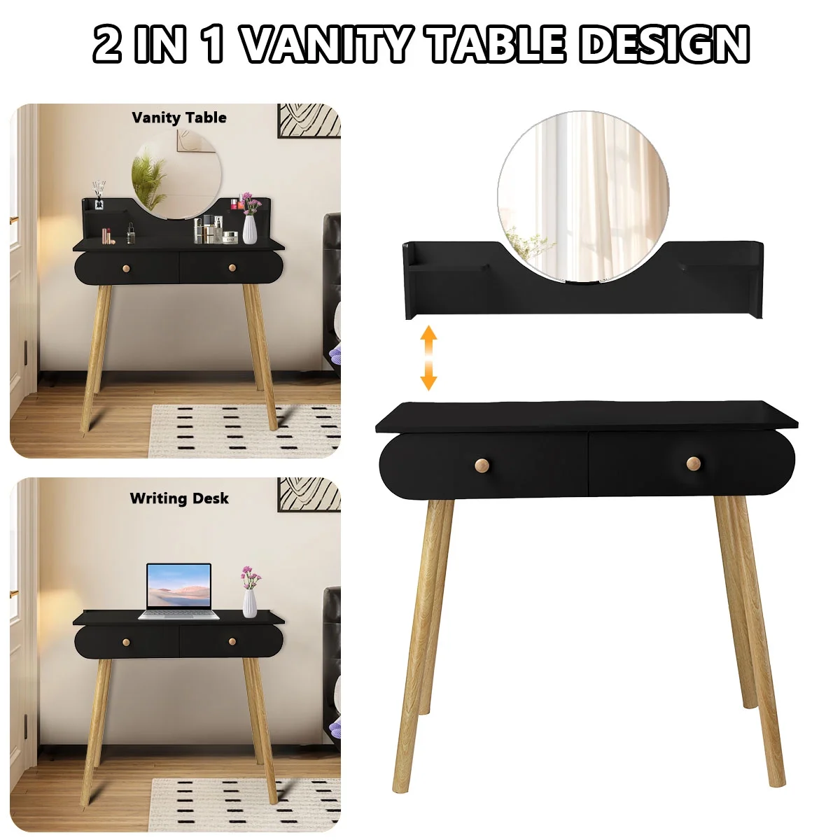 EONROACOO Makeup Vanity Table with Mirror, Dressing Table Vanity Desk, Adult Teen(White)