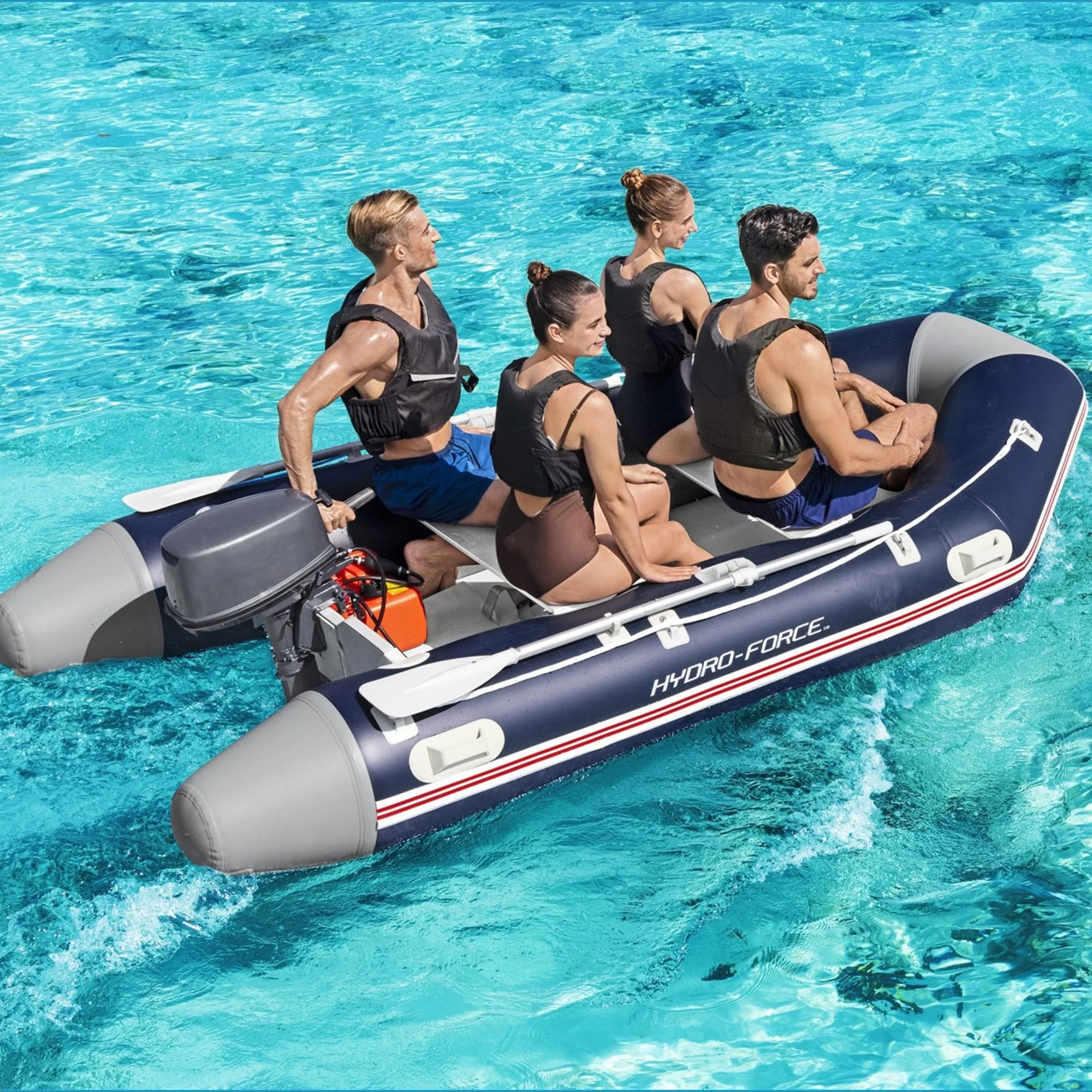 Bestway Hydro-Force Mirovia Pro Inflatable 5 Person Water Raft Boat Set