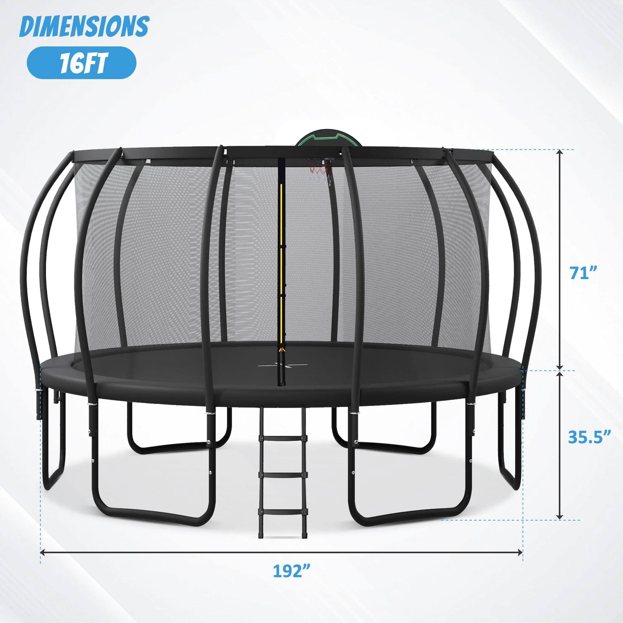 Soges 16FT Trampoline with Basketball Hoop for Kids and Adults Outdoor Trampoline with Ladder and Safety Enclosure Net Pumpkin Trampoline with Curved Poles Heavy Duty Recreational Trampoline 1500LBS