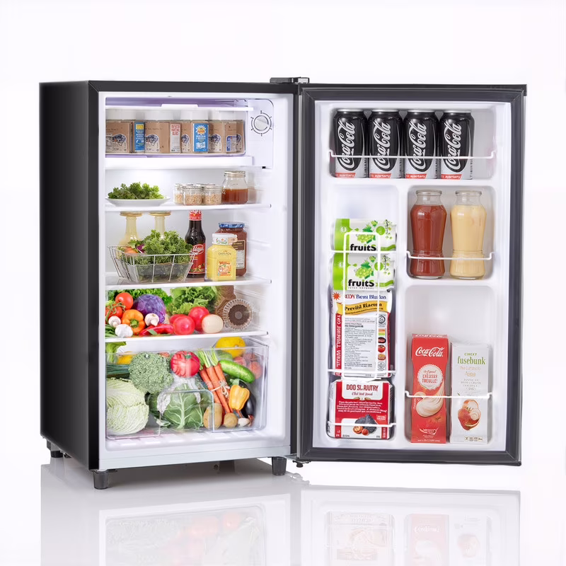 Sybels 3.2 Cu.Ft Mini Fridge with Freezer, Compact Single Door, Adjustable Thermostat & Low Noise, Perfect for Bedroom, Dorm, Office, Black