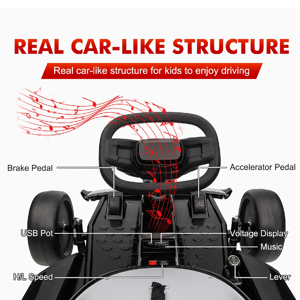 24V  Drift Kart with 2X150W Strong Motor, 7AH Big Battery, Electric Pedals, Electric Go Kart Outdoor Race Toy
