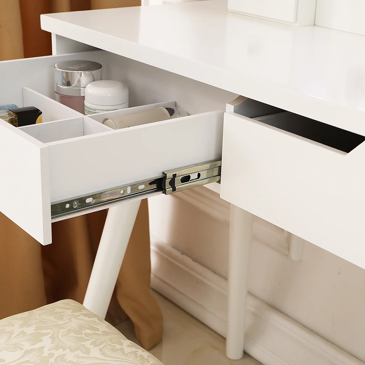 Ktaxon Vanity Set with Round Lighted Mirror, Makeup Dressing Table with 8 Light Bulbs & Cushioned Stool Set,Bedroom Vanities Set Black