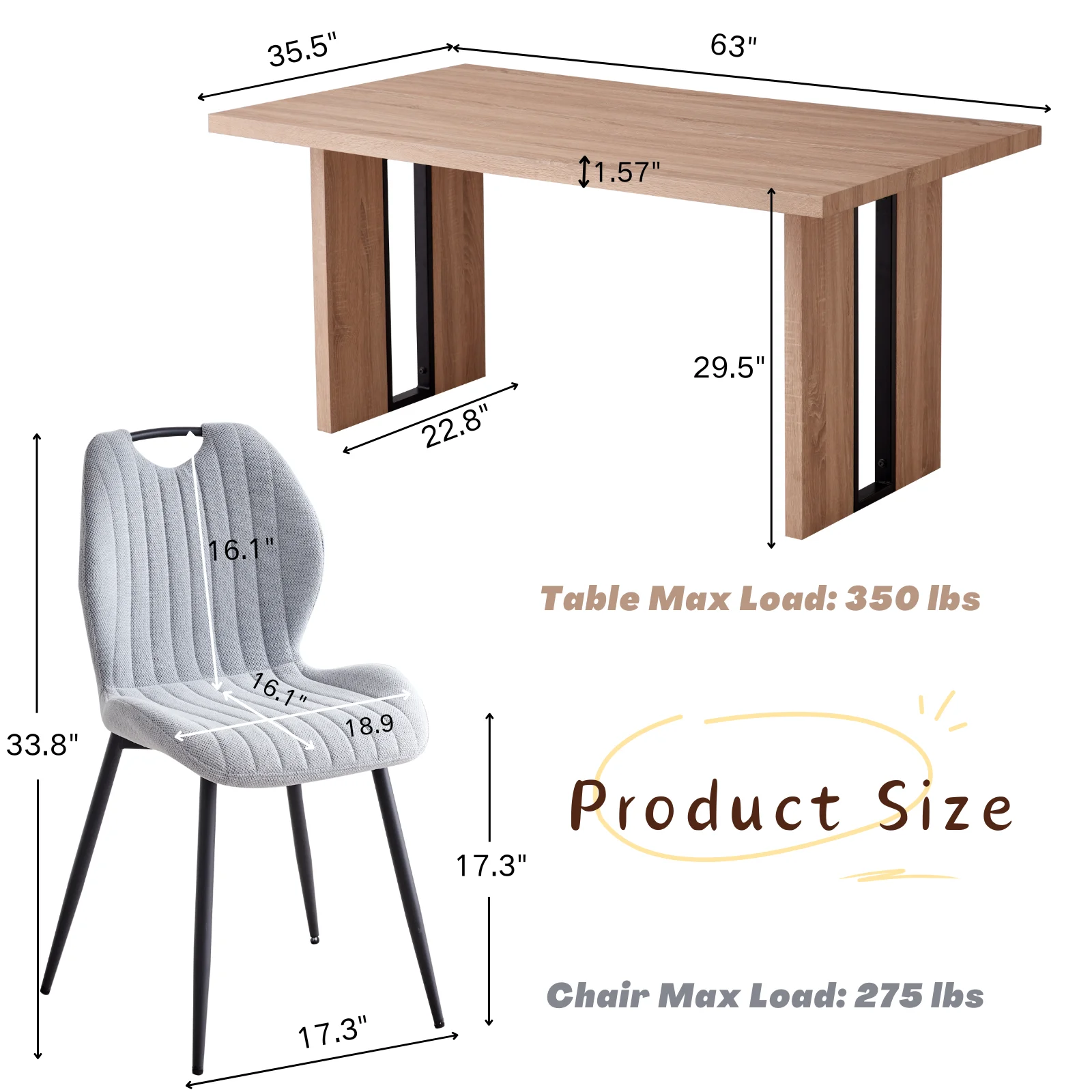 5pcs Rectangle Dining Table Chairs Set for 4, 63