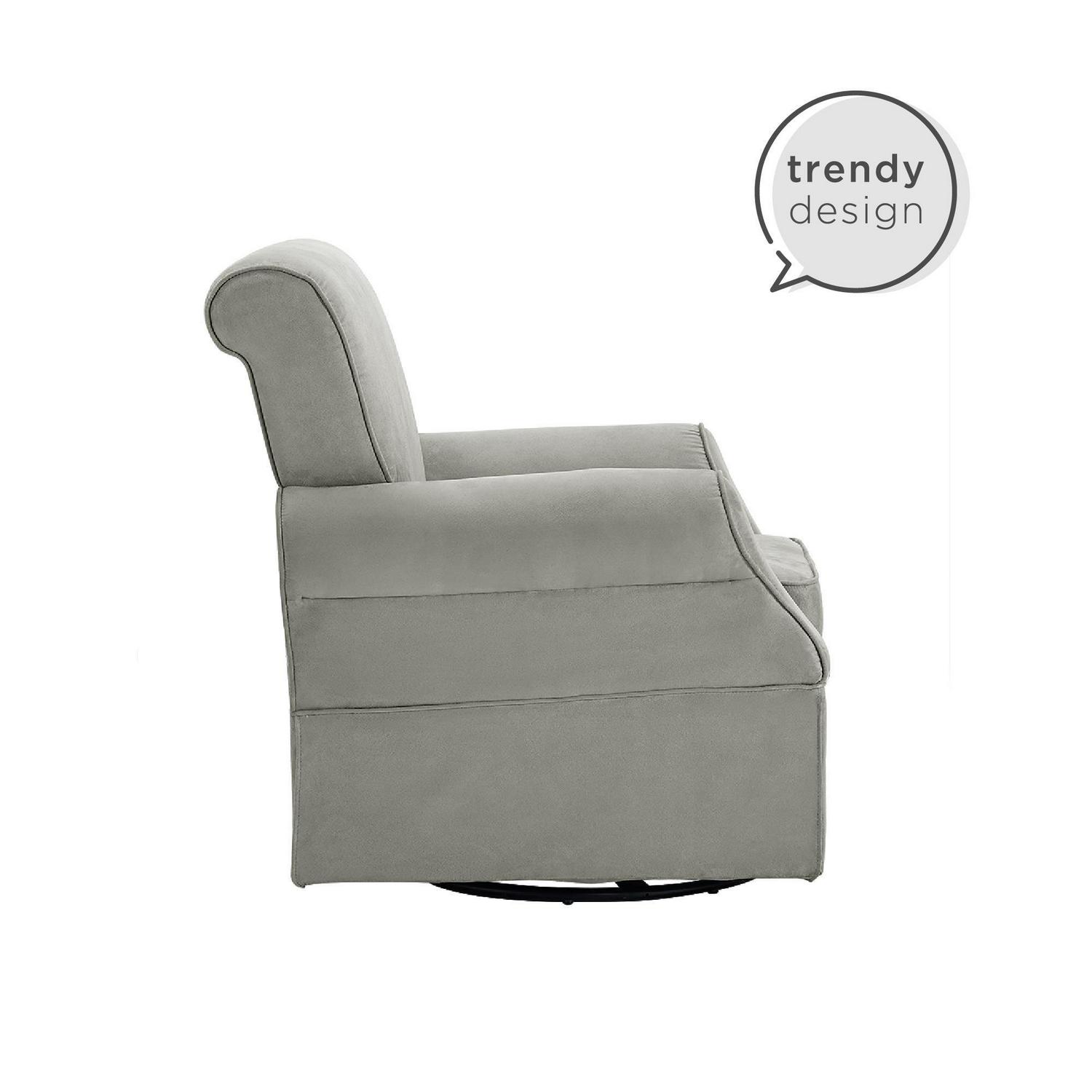 Baby Relax Kelcie Swivel Glider Chair & Ottoman Nursery Set. Gray Microfiber