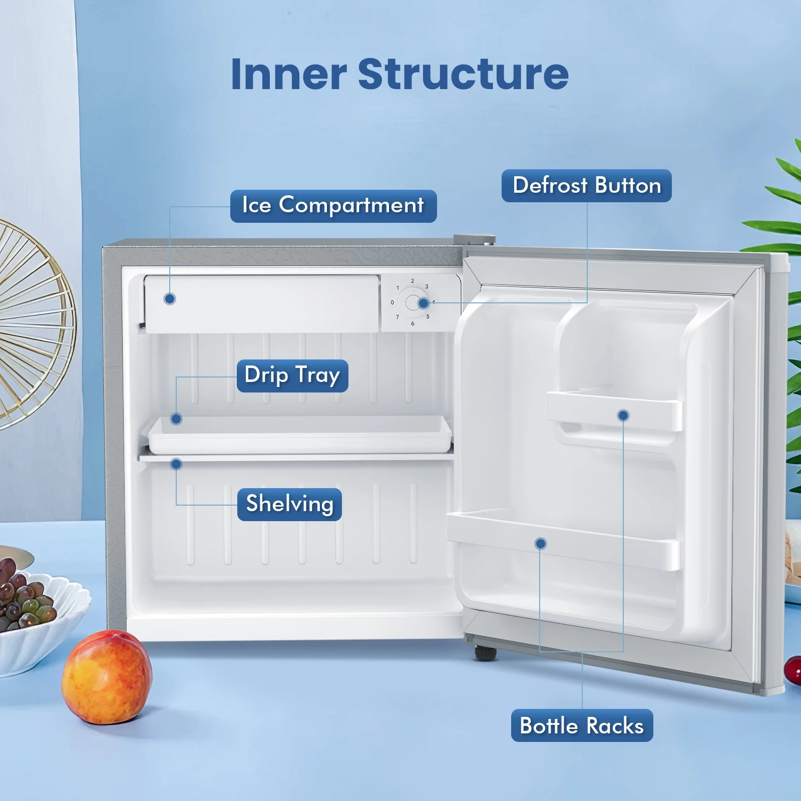 Auseo 1.7 cu.ft. Compact Refrigerator Mini Fridge, Retro Style, Low Noise & Energy Saving, Adjustable Temperature, for Kitchen/Office/Apartment/Dormitory-White