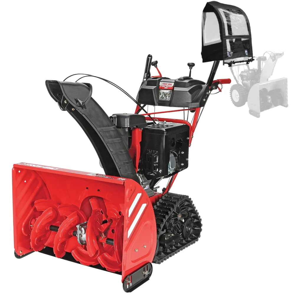 Troy-Bilt 28 in. 272 cc Two-Stage Gas Snow Blower with Electric Start, Track Drive, Heated Grips, and Includes Snow Cab Model 2890 Tracker