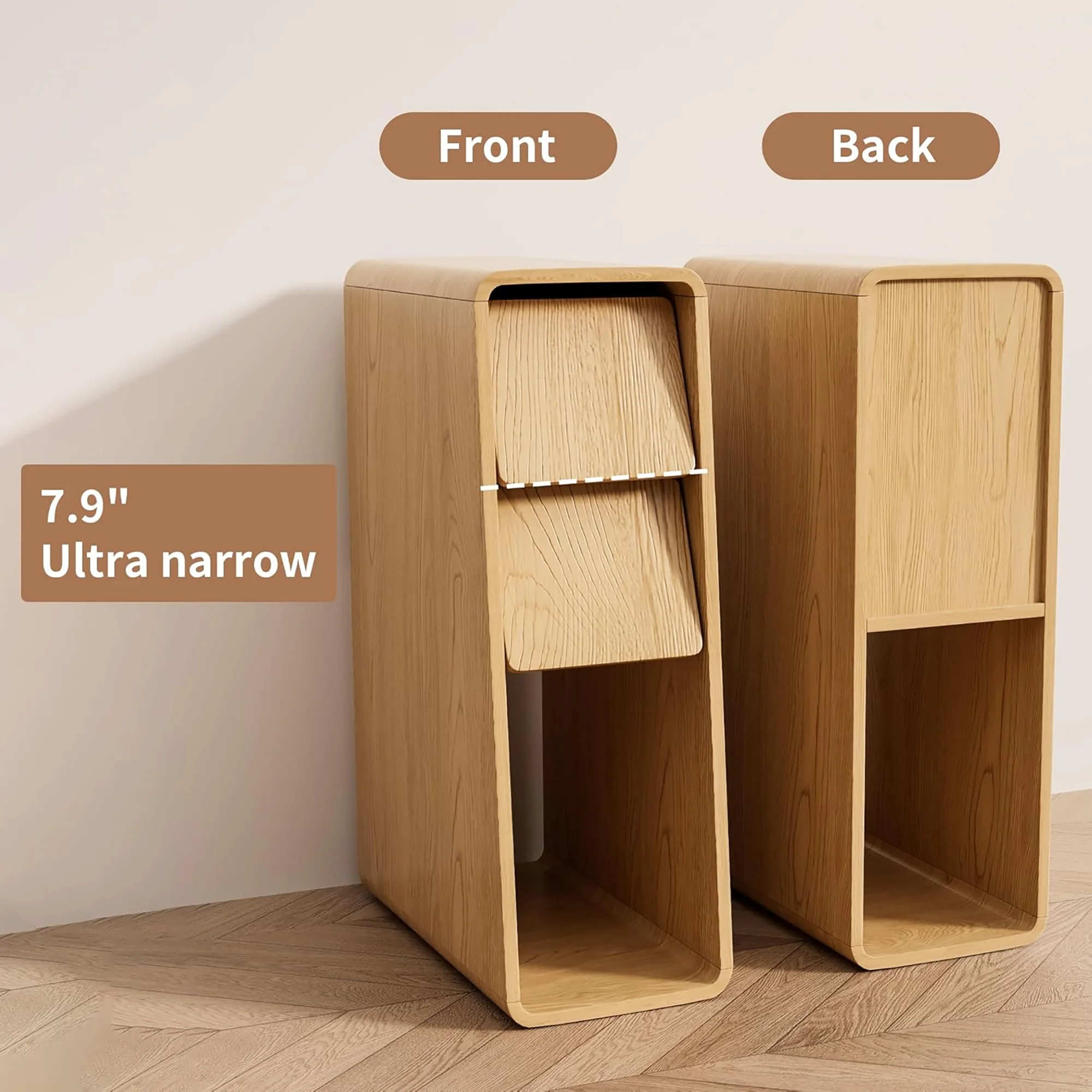 Narrow Nightstand Set of 2 with Drawers, Fluted Slim Side End Table with Storage for Small Spaces