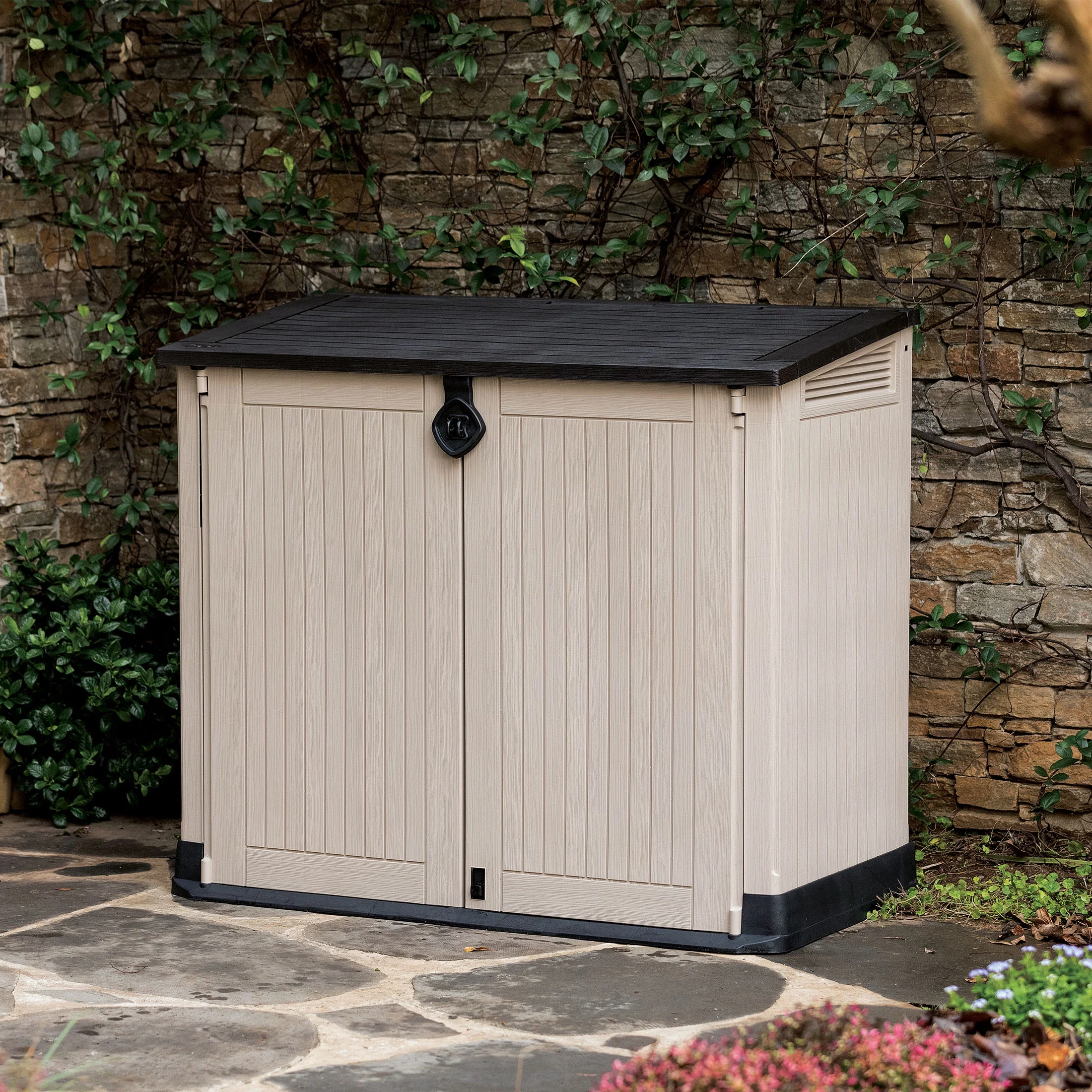 Keter S.I.O Midi 4.3' x 2.3' x 3.7' Horizontal Resin Outdoor Storage Shed with Durable Floor, Grey