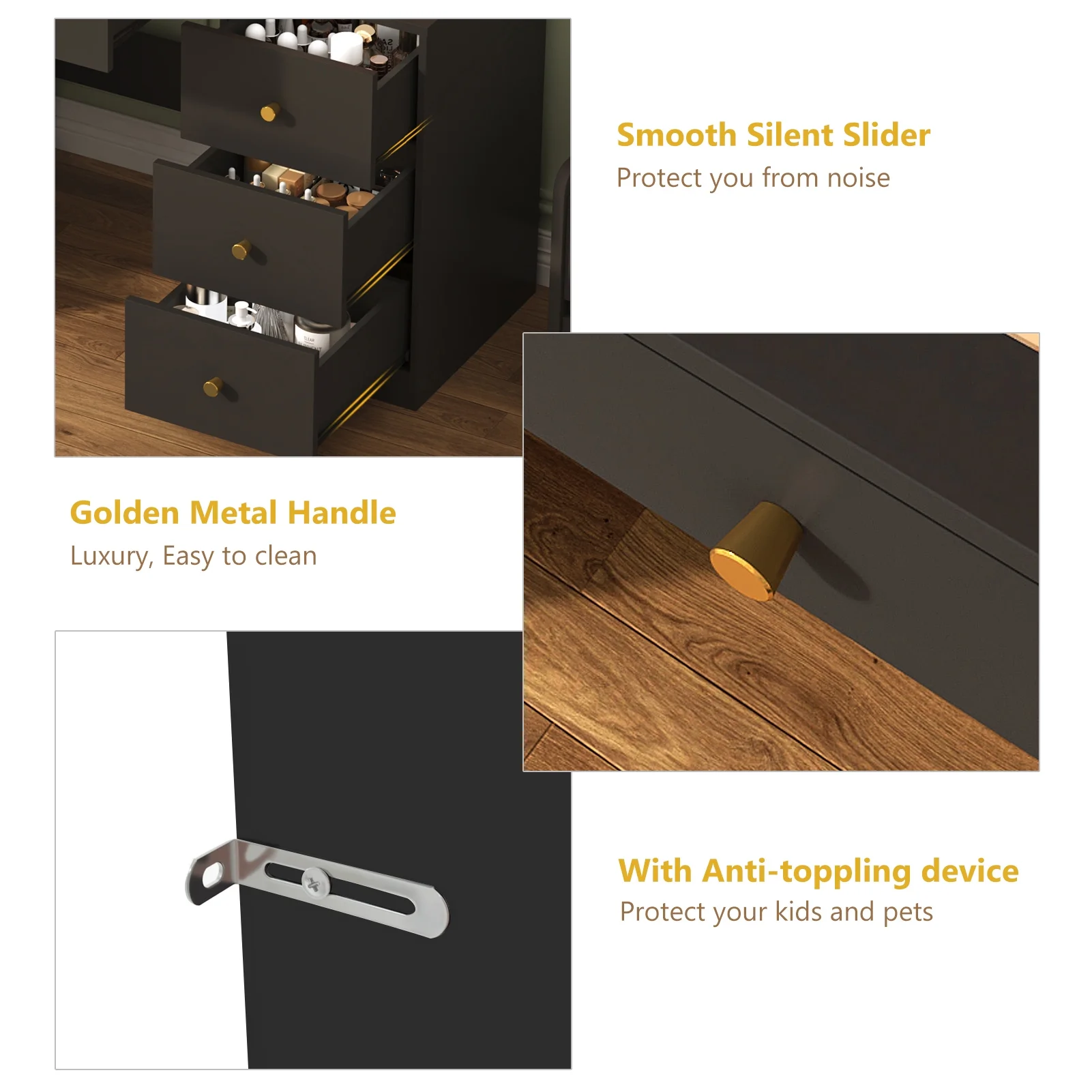 ChVans 62'' Large Vanity Desk with Tempered Glass Top, 60000-color LED Lights, Charging Station, White Makeup Vanity with 3 Lights Mode LED Mirror, 9 Drawers, 2 RGB cabinets for Women, Girls Gift