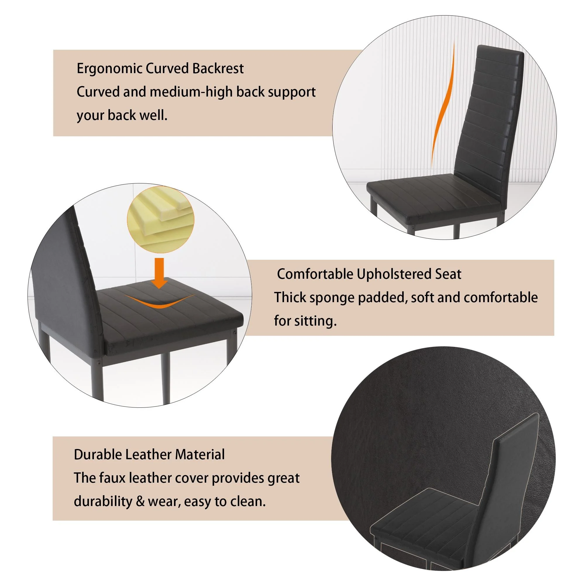 uhomepro White Kitchen Table Set, 5 Pieces Dining Table Set, Tempered Glass Dining Table and Chairs Set for 4, Upgraded Iron Dining Room Table Set with 4 PU Leather Chairs