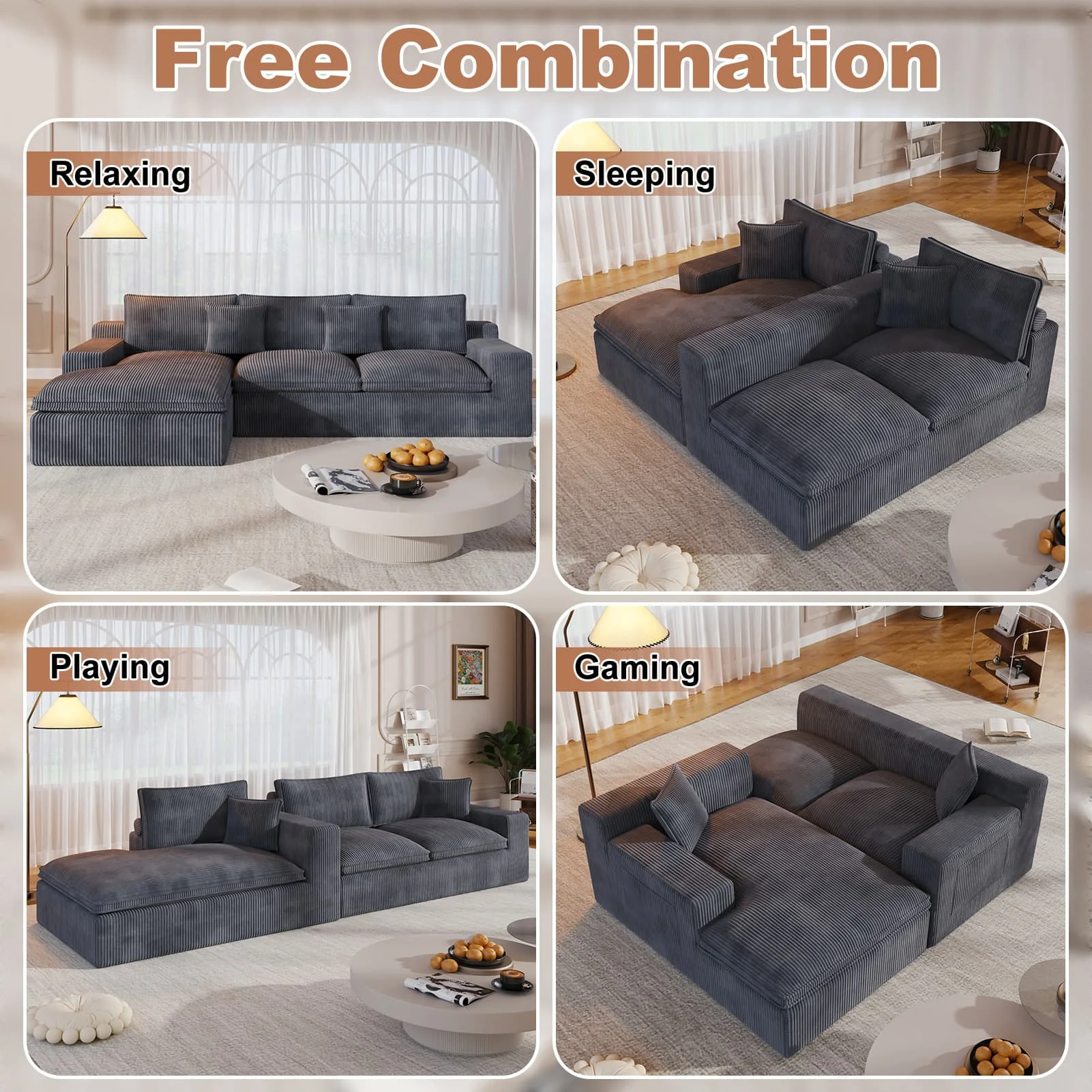 108�� Modular Sectional Sofa, Cloud Sectional Couch with Deep Seat, Modern Modular L-Shape Sofa Couch with Chaise,Upholstered Couches for Living Room Bedroom