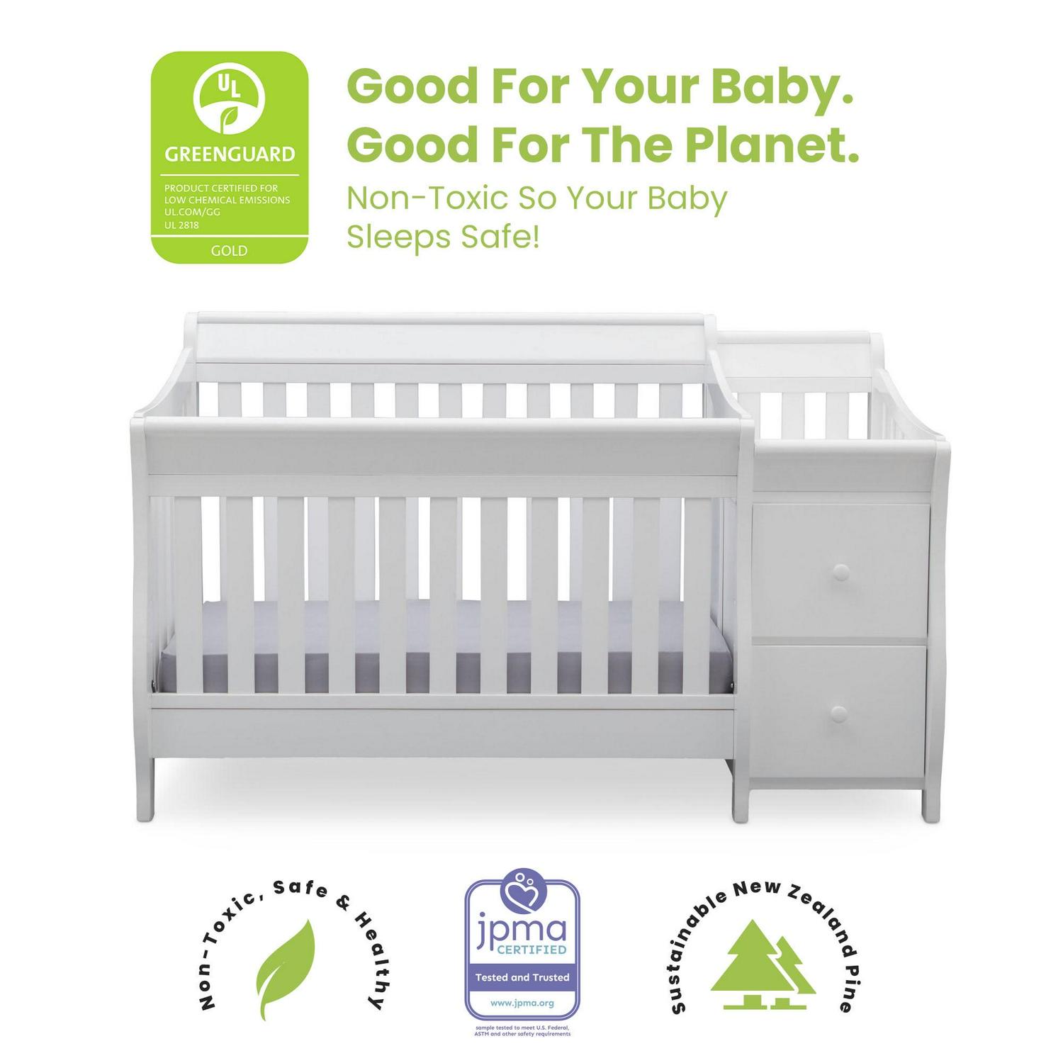 Delta Children Bentley S 4-in-1 Convertible Baby Crib and Changer. White