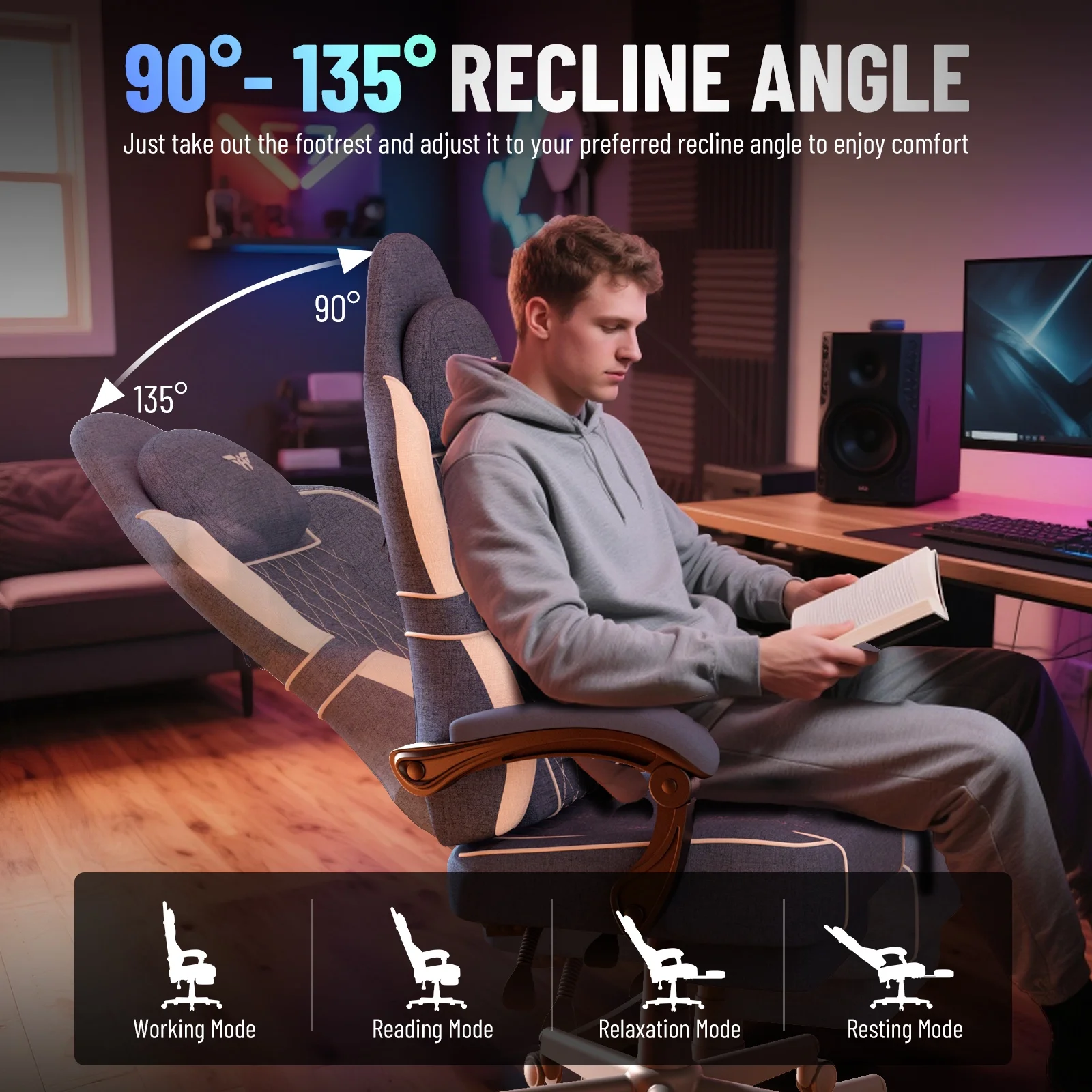 SOONTRANS Gaming Chair for Adults, Velvet Fabric High Back Comfortable Video Game Chair with Footrest and Massage Lumbar Cushion, Racing Computer Desk Chair, Ergonomic Gamer Chair, Black/Grey