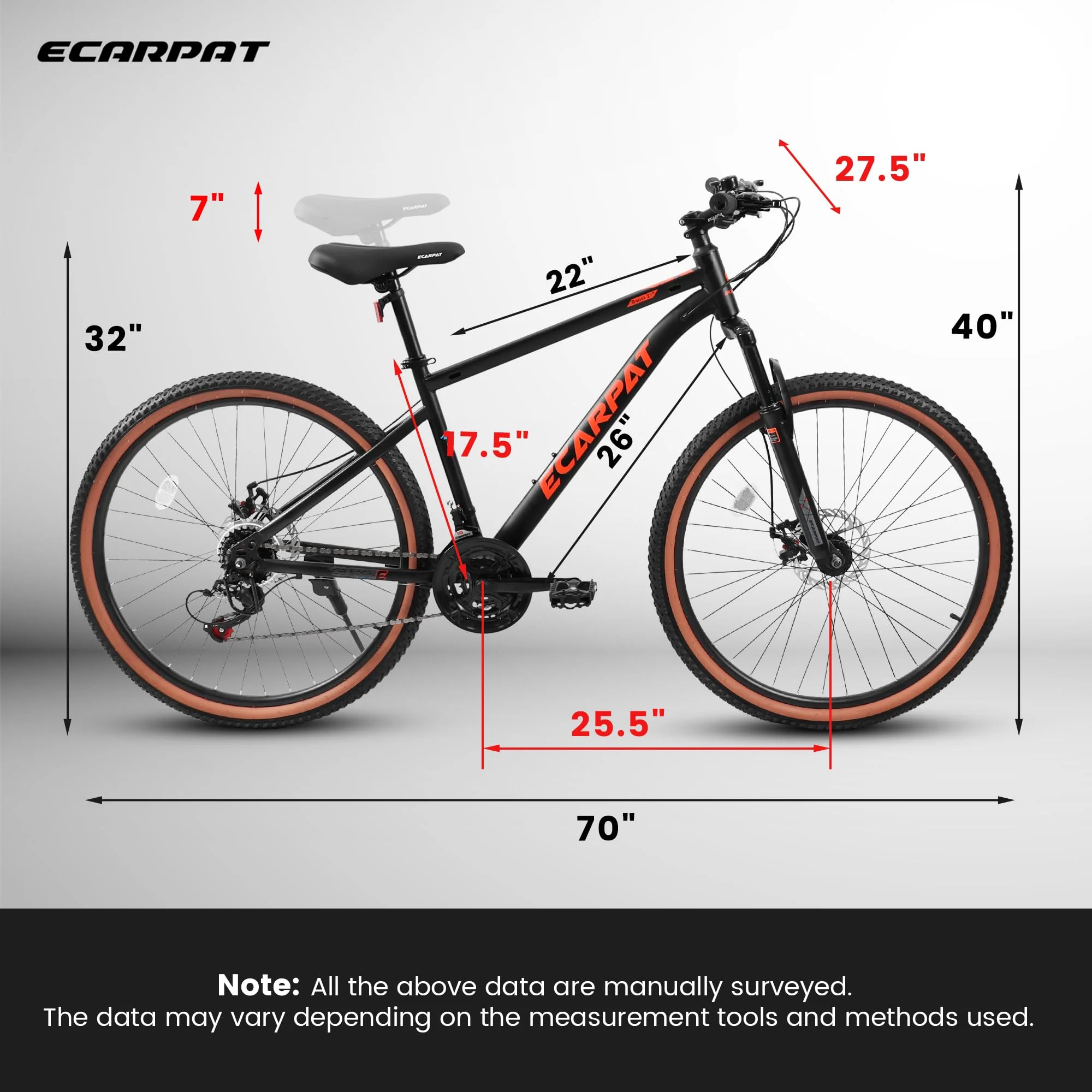27.5 Inch Mountain Bike for Adults, Durable High Carbon Steel Frame, Disc Brakes, Stylish Brown Edge Tires, Ideal for Commuting and Outdoor Exploration