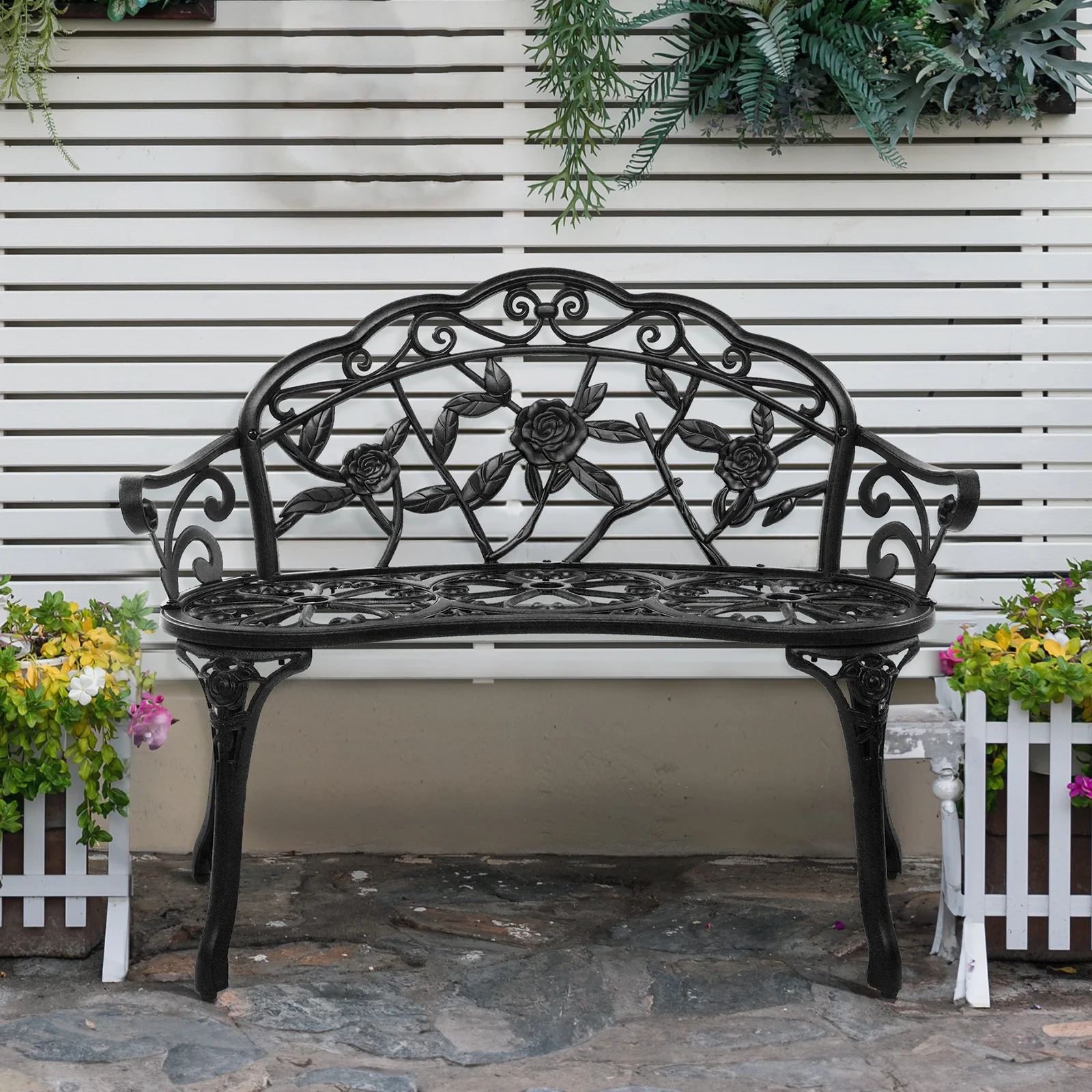 Ktaxon Outdoor Patio Park Garden Bench Courtyard Leisure Rose Cast Aluminum, Outdoor Loveset, Bronze