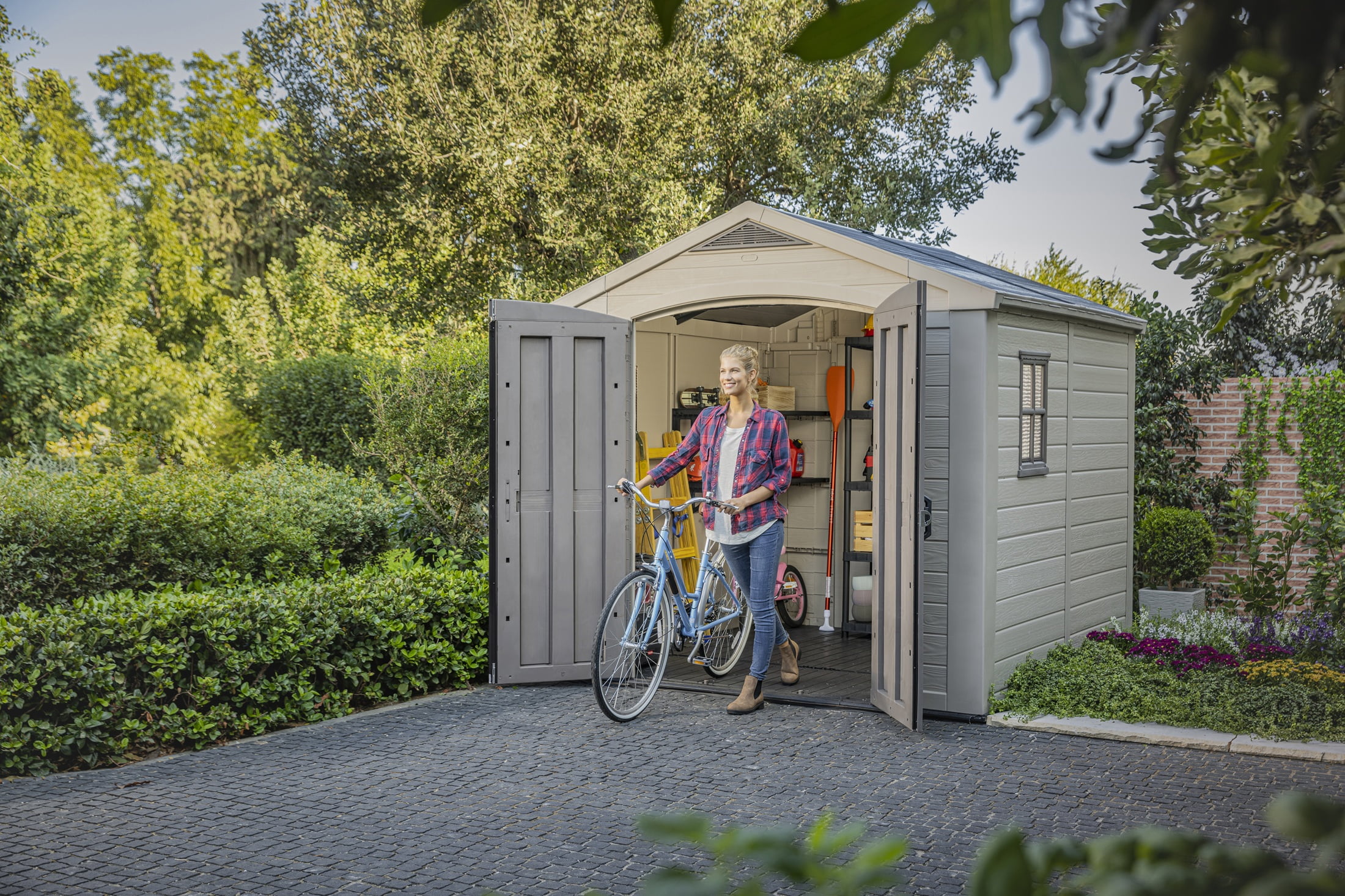 Keter Factor 8 x 11 Foot All Weather Resin Outdoor Storage Shed, Taupe