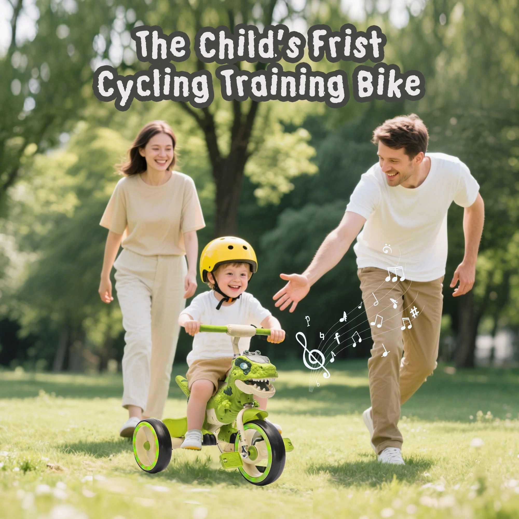 Xuanlur Kids Ride on Dinosaur Tricycle, Toddlers Kid Trike with Wide Flash Wheels, Anti-Slip Pedals, Rear Basket, Music & LED Lights, Toddler Bike Toys Gift for 3-6 Year Old Boys & Girls (Green)