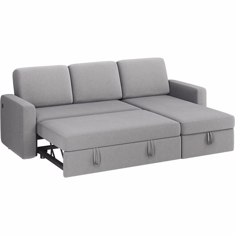 Alden Design Reversible Sectional Sofa with USB & Type-C Ports for Livingroom, Light Gray