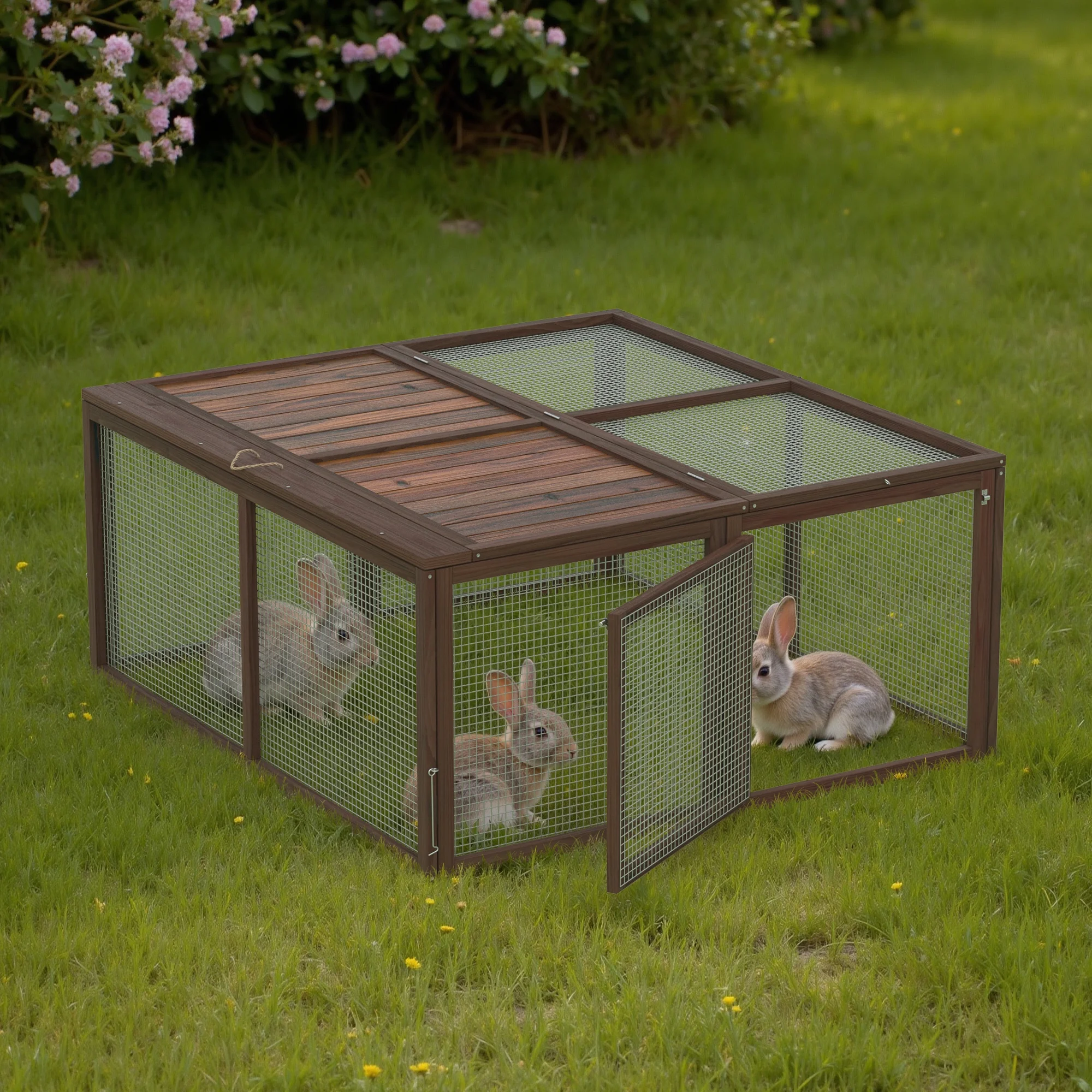 Portable Chicken Coop Run Rabbit Hutch Outdoor Small Animal Cage House Wooden Poultry Enclosure for Bunny, Duck, Chick, Quail, No Assembly Required