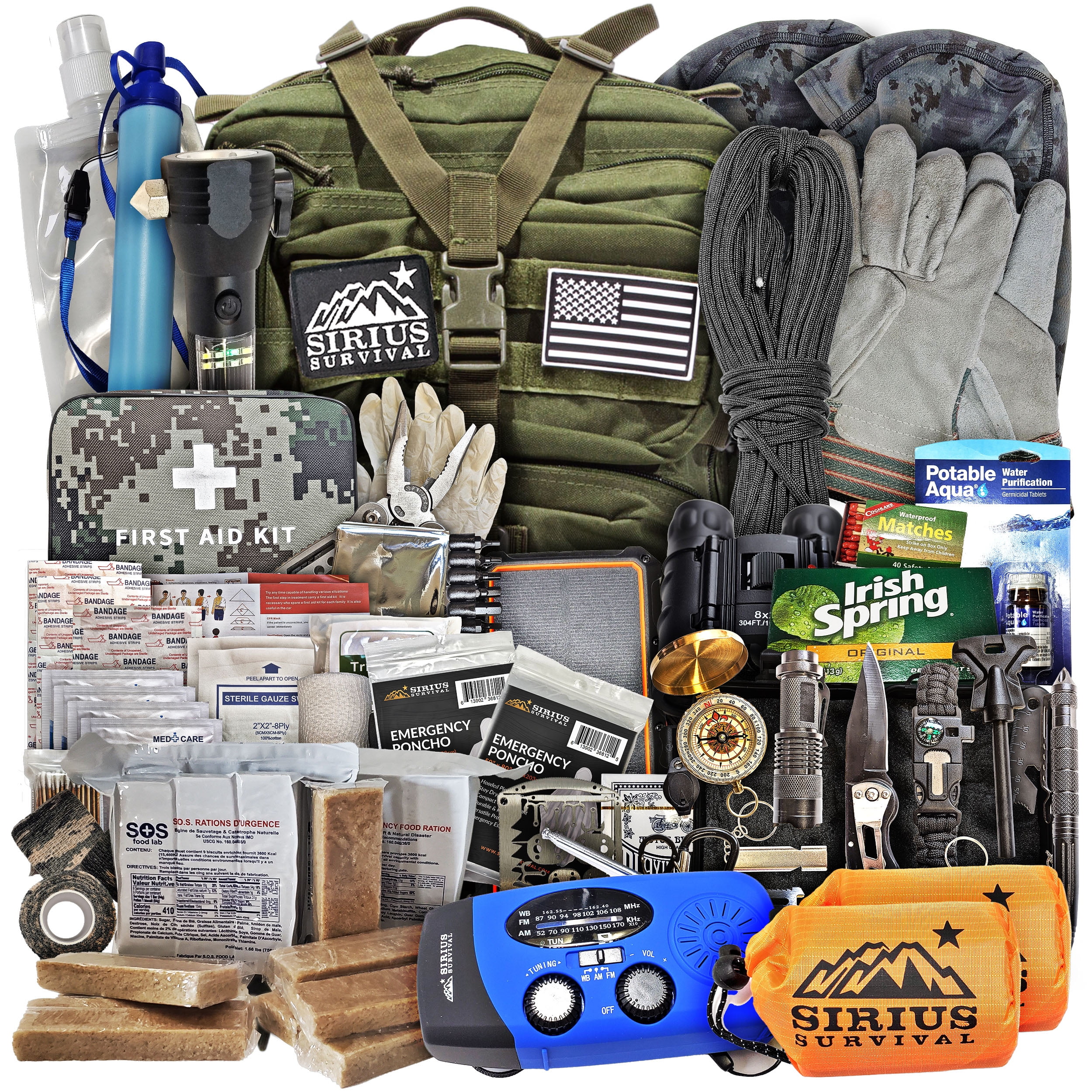 Pre-Packed Emergency Survival Kit/Bug Out Bag for 2 - Over 175 Total Pieces of Disaster Preparedness Supplies for Hurricanes, Floods, Earth Quakes & Other Disasters, Black