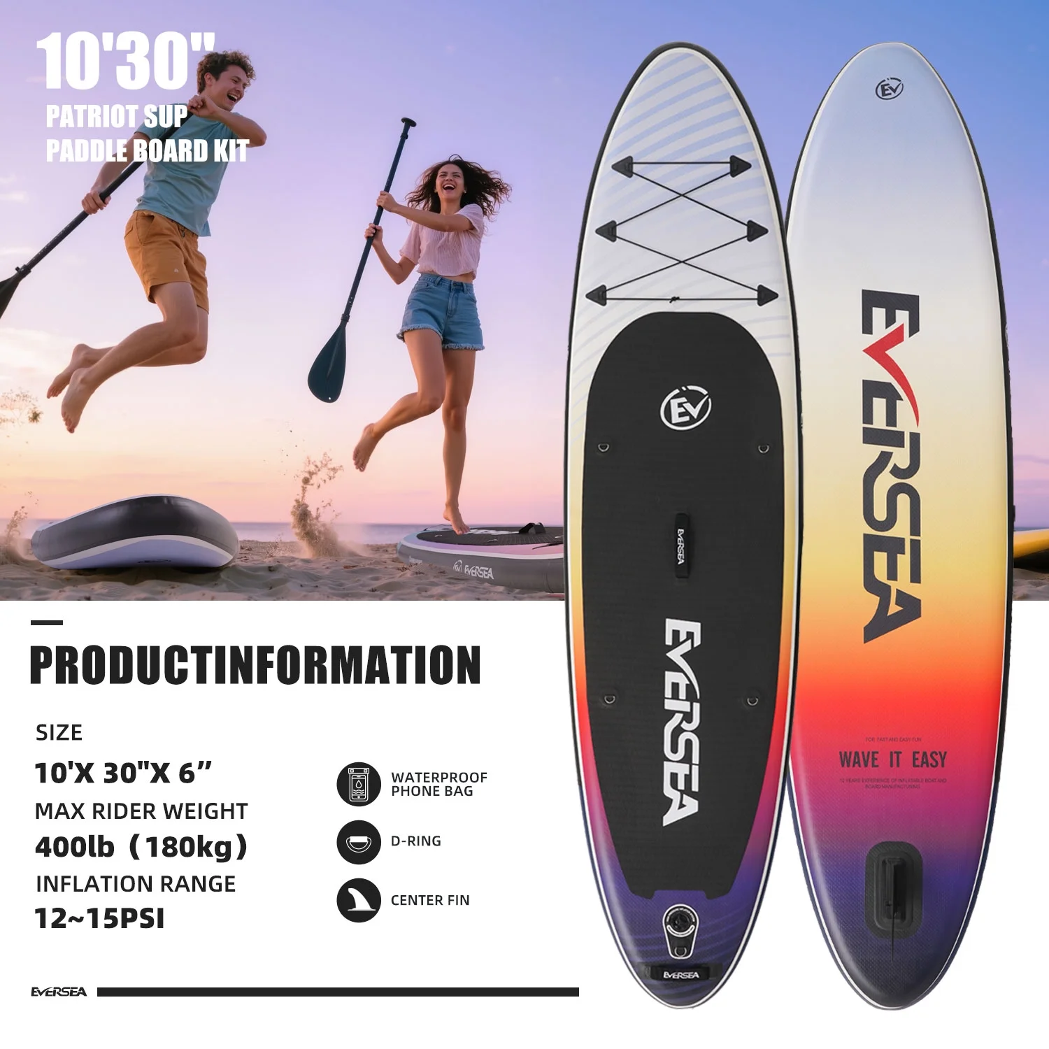 MSEASFREE 10' Inflatable Stand up Paddle Board,with Premium SUP Paddle Board Accessories,Non-Slip Comfort Deck for Youth & Adults