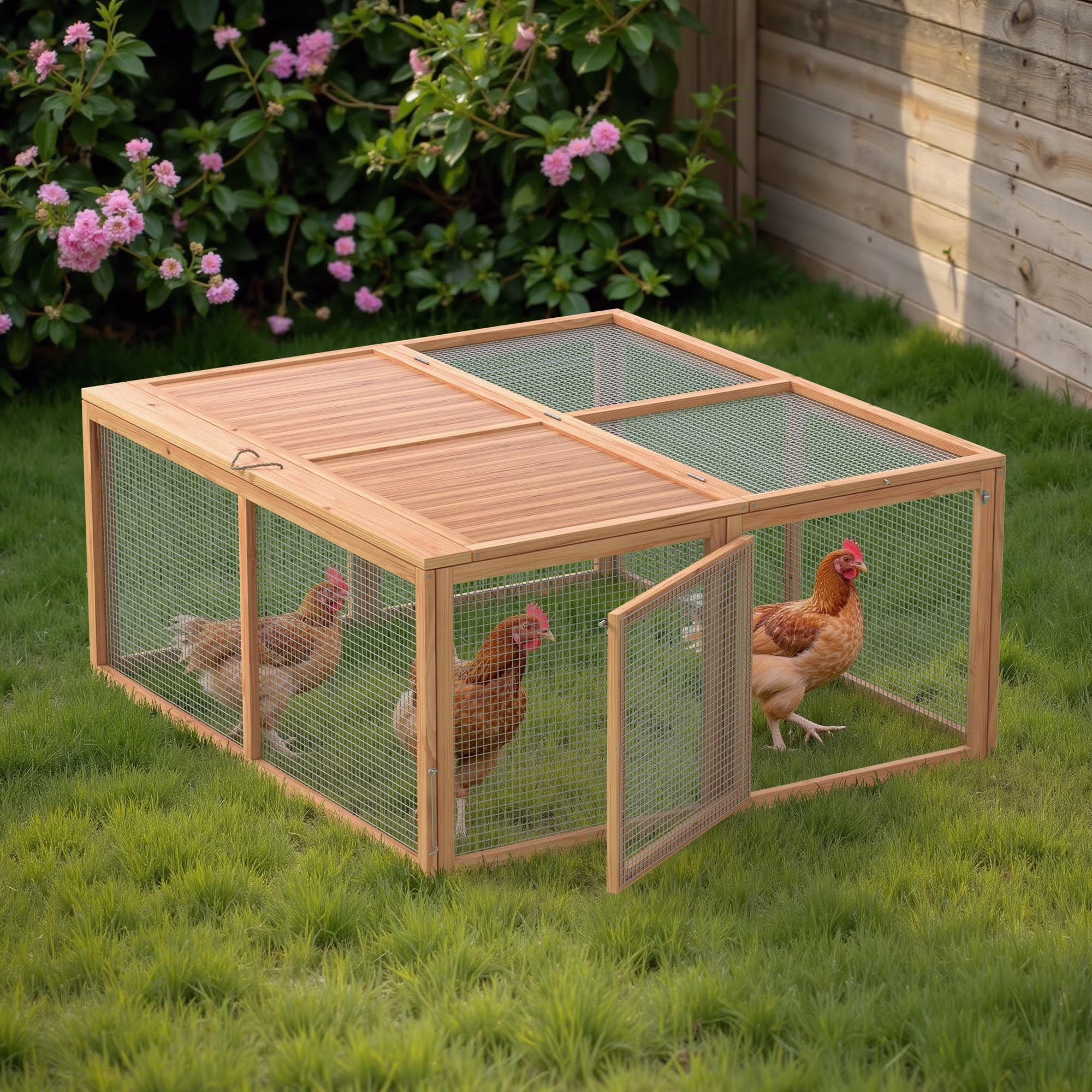 Portable Chicken Coop Run Rabbit Hutch Outdoor Small Animal Cage House Wooden Poultry Enclosure for Bunny, Duck, Chick, Quail, No Assembly Required