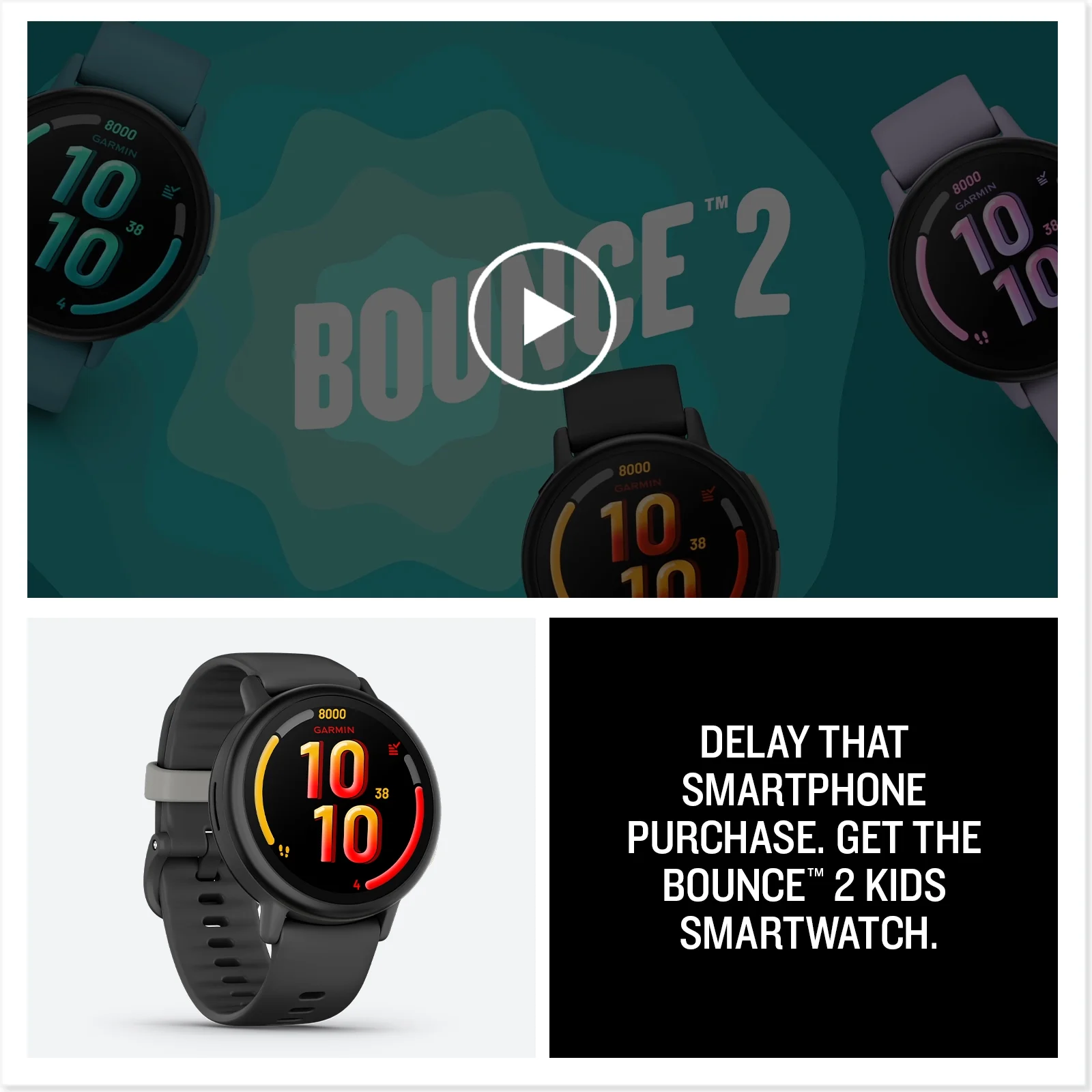 Garmin Bounce 2 (Light Purple) Kids GPS Smartwatch Bundle with PlayBetter Portable Charger & HD Screen Protectors