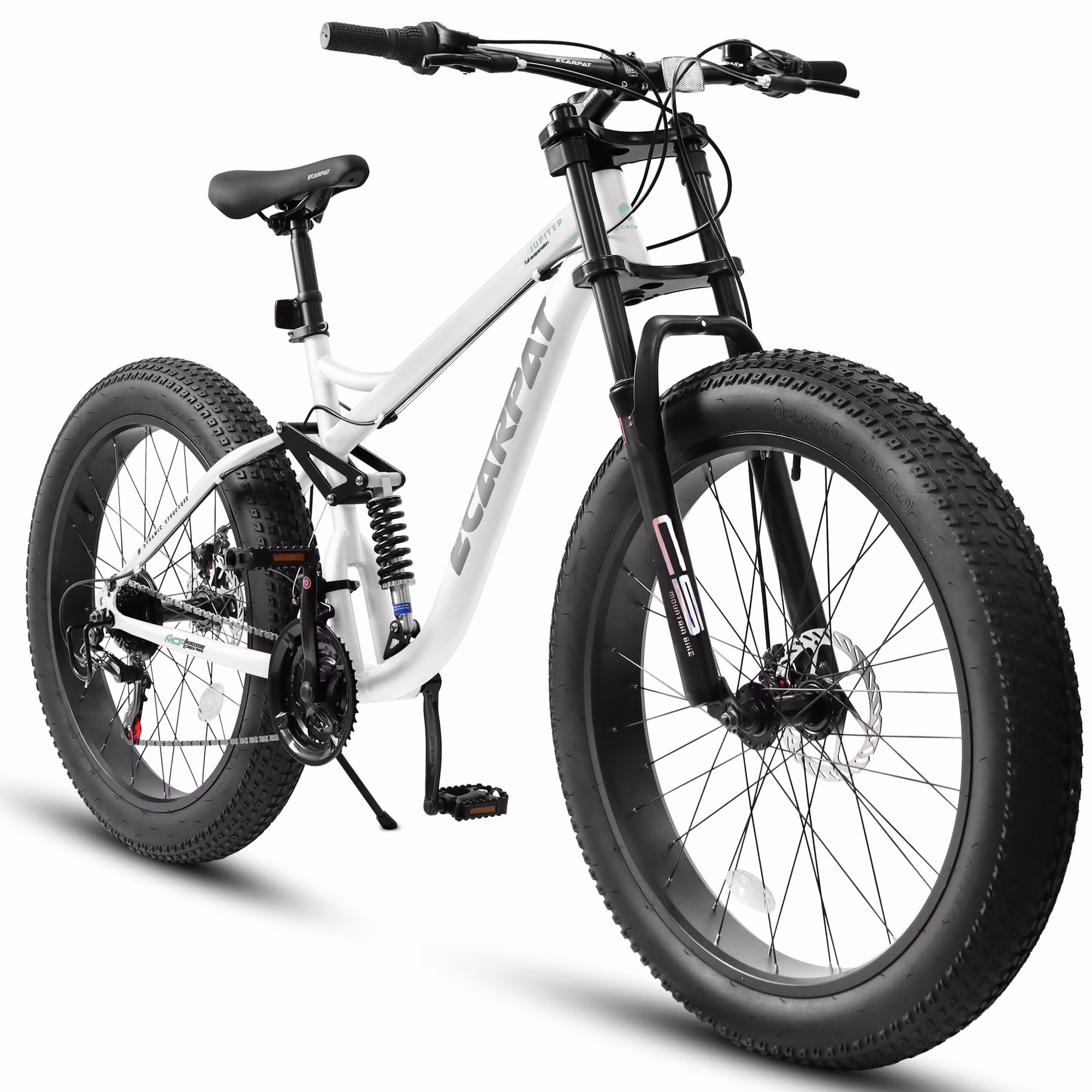 26 in Men's Fat Tire Bike,Shimano 21-Speed,Full Suspension Mountain Bike,Black