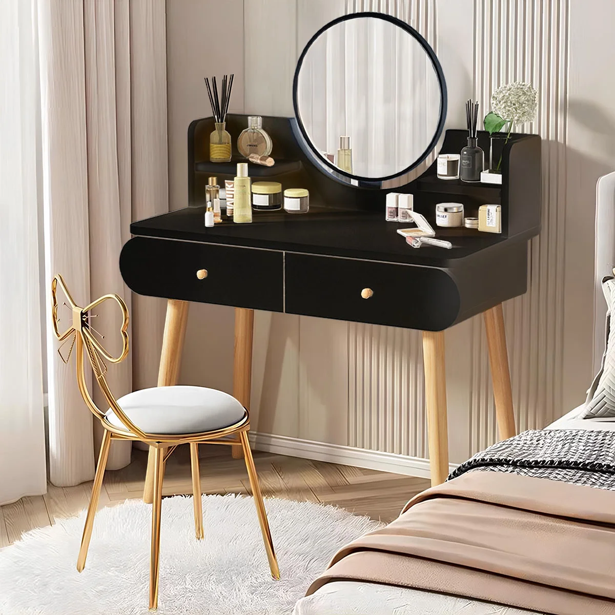 EONROACOO Makeup Vanity Table with Mirror, Dressing Table Vanity Desk, Adult Teen(White)