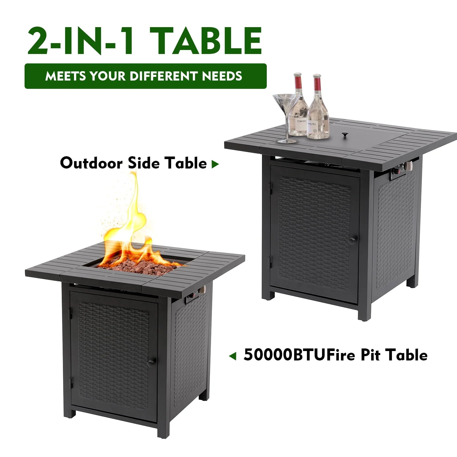 Vebreda Propane Fire Pit 28 inch Outdoor Gas Fire Table, 50,000 BTU, Black