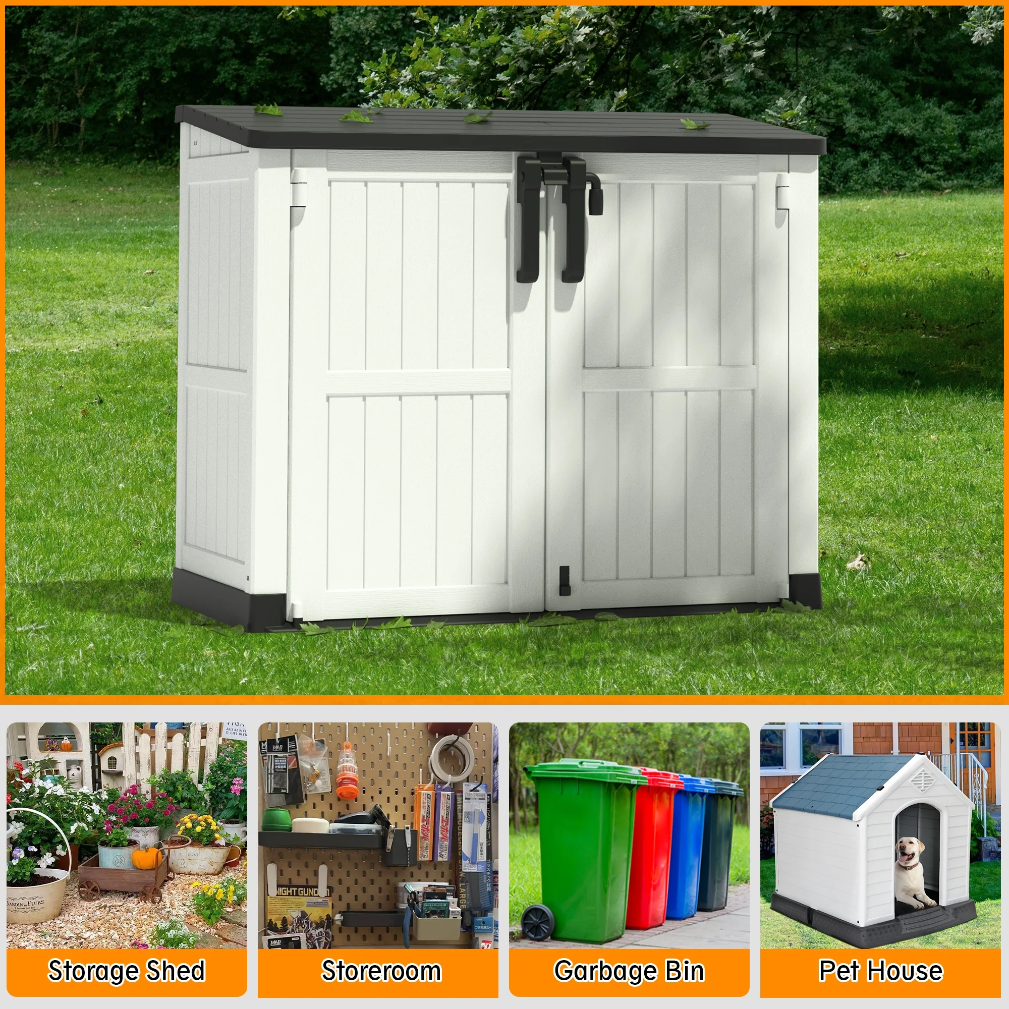 Bifanuo Outdoor Resin Storage Shed 34 Cu.ft Garden Storage Extra Large Capacity Weather Resistant Storage Box, Lockable Resin Waterproof Shed for Bike, Lawnmowe, Garden Tools