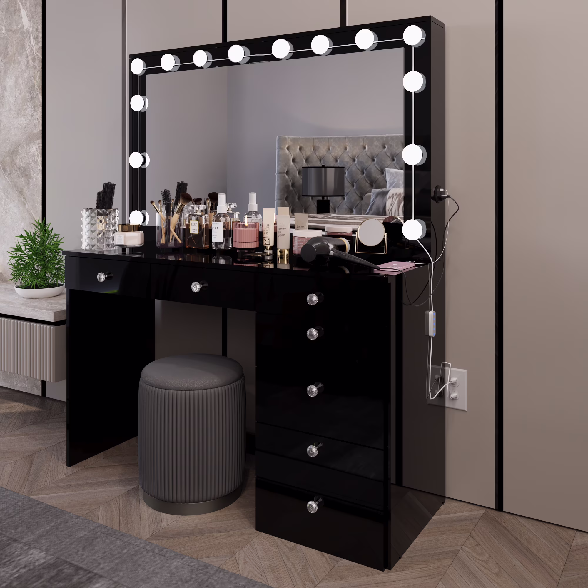 Boahaus GRWM Diana White Makeup Vanity with 7 Drawers, Mirror, Lights & Charging Station